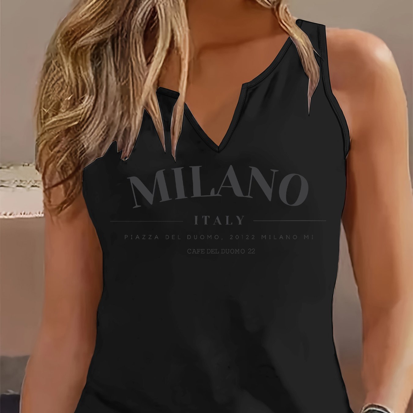 E-shop Modisches Damen Tank Top mit V-Ausschnitt und Aufdruck, für einen und vielseitigen Frühlings- und Sommer-Look
