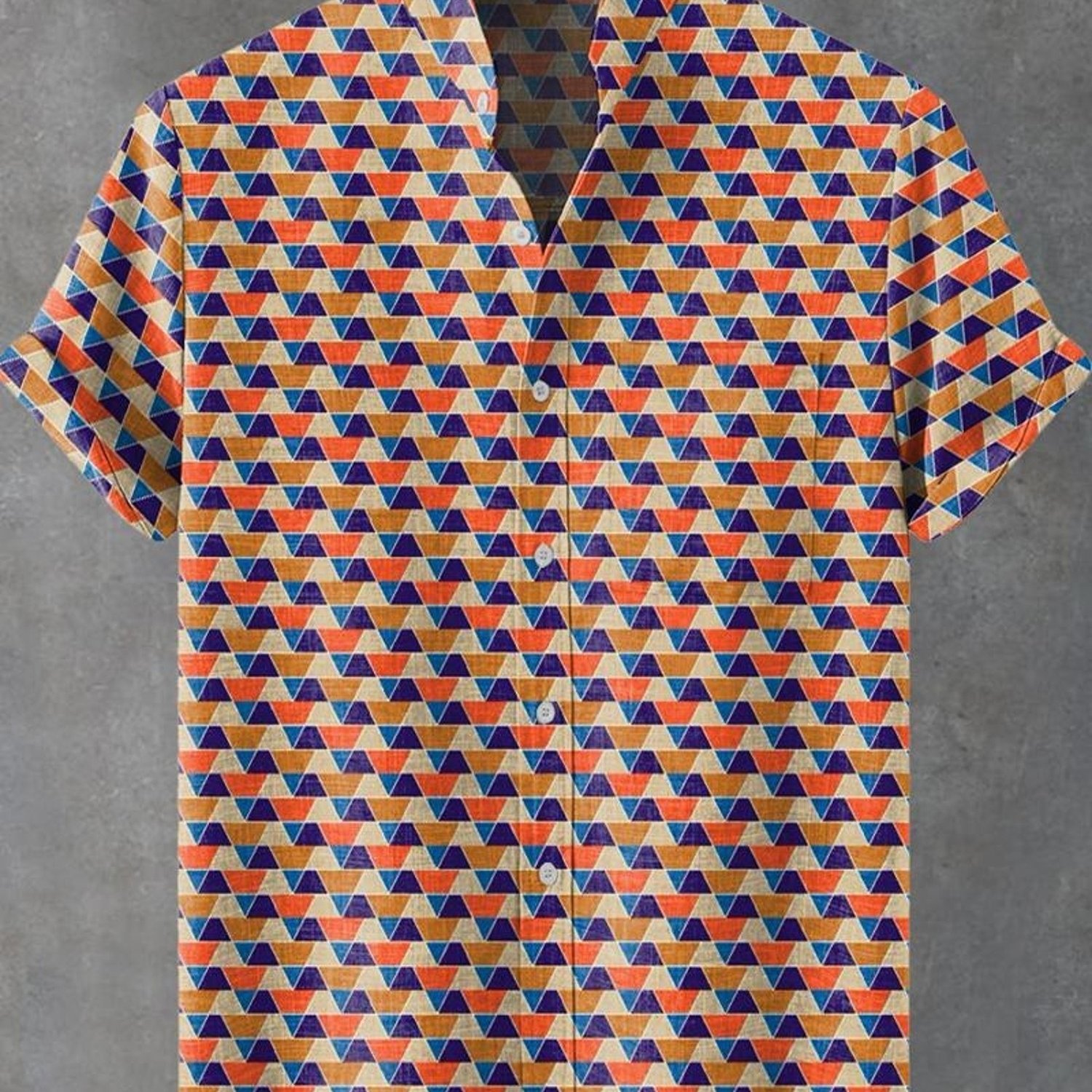 Image of Men's Short-sleeved Shirt, Mixed Color, Multiple Sizes, Colorful Geometric Pattern, Front, Collar Design, Casual & Vibrant Style, High-quality Fabric, Suitable For Daily Wear