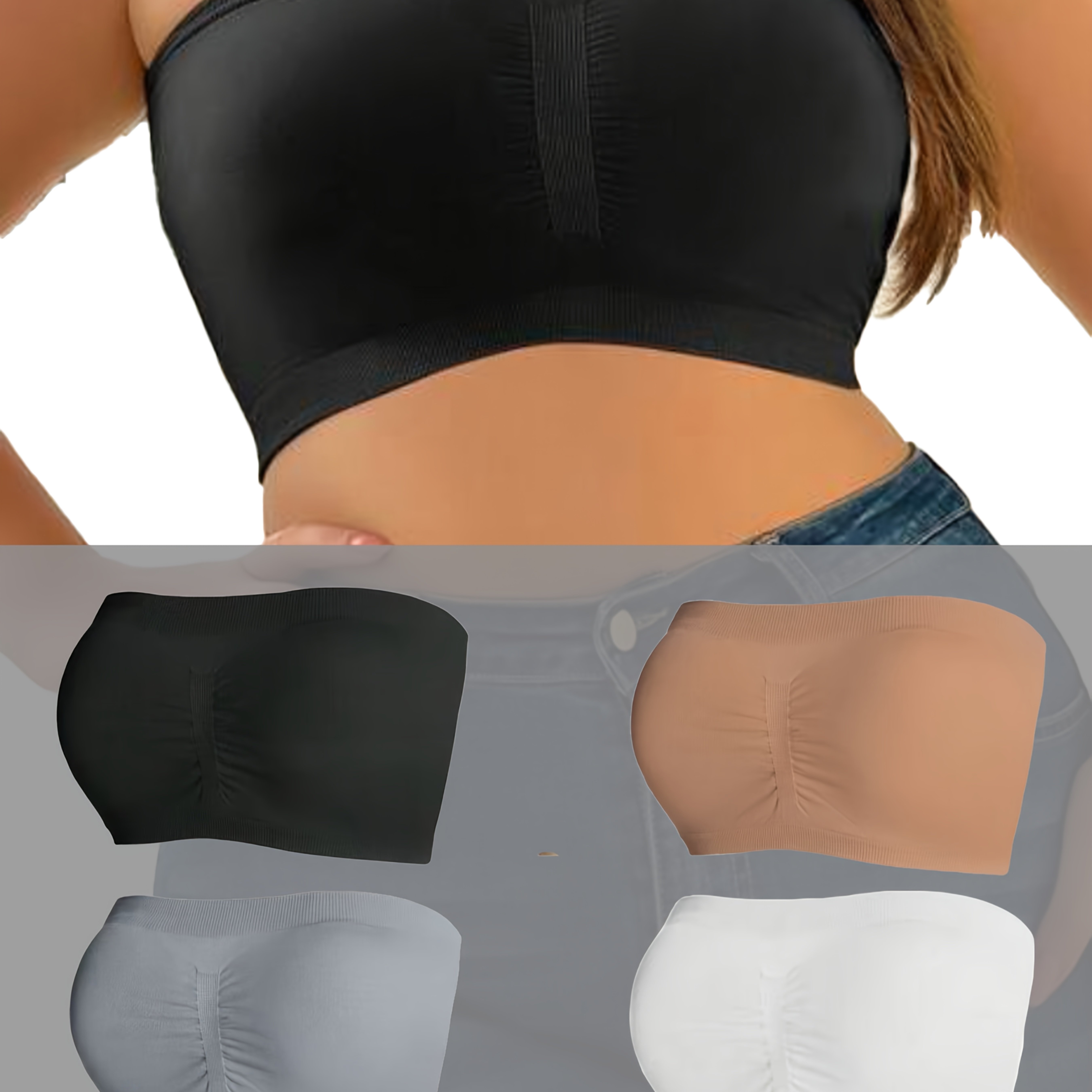 Four-pack High-elasticity Strapless Soft And Comfortable Invisible Dress Innerwear, Seamless Breathable And Comfortable Bralette