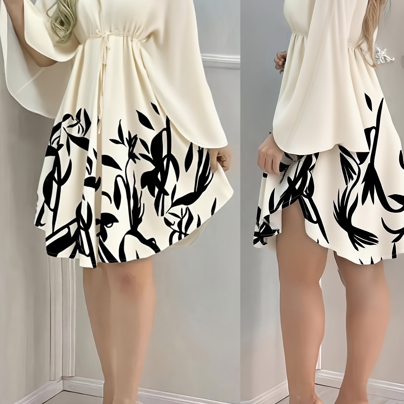 TEMU Spring And Summer New Women's Floral Print Vacation Casual Elegant Stylish V-neck Dress