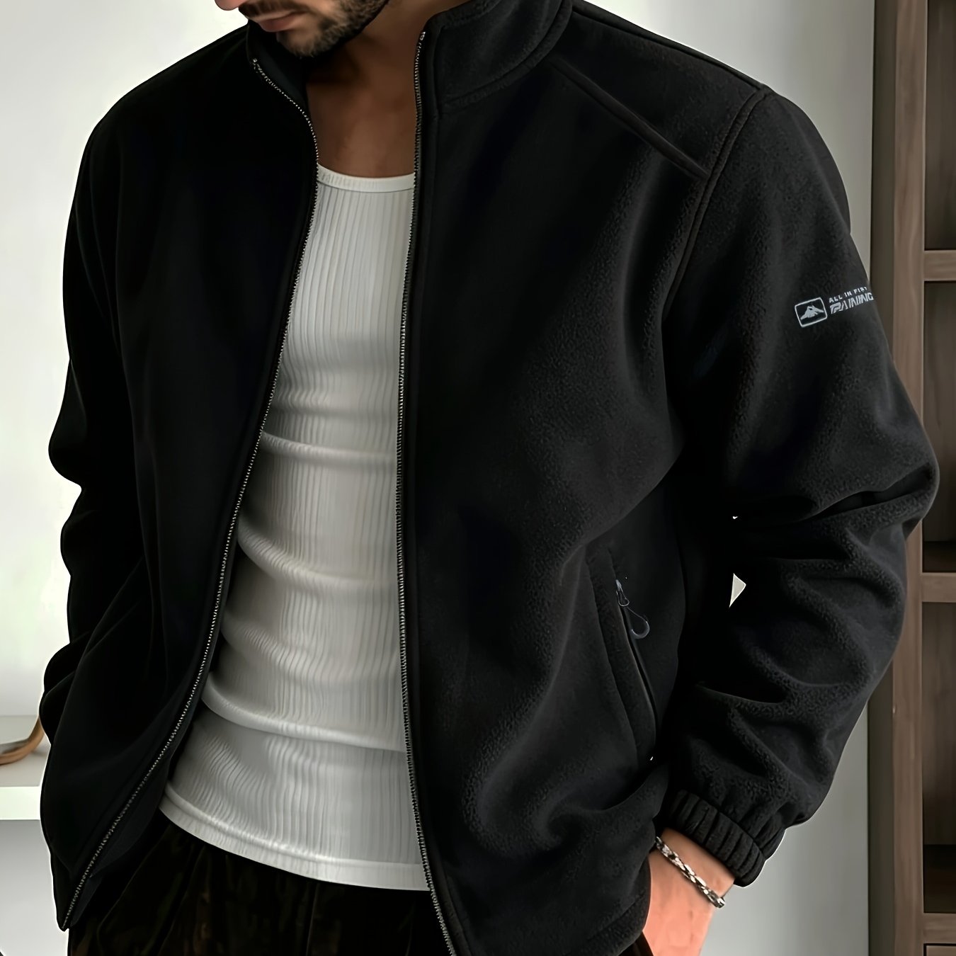 TEMU Men's Autumn Winter Easy Solid Color Collar Casual Commuting Fleece Jacket
