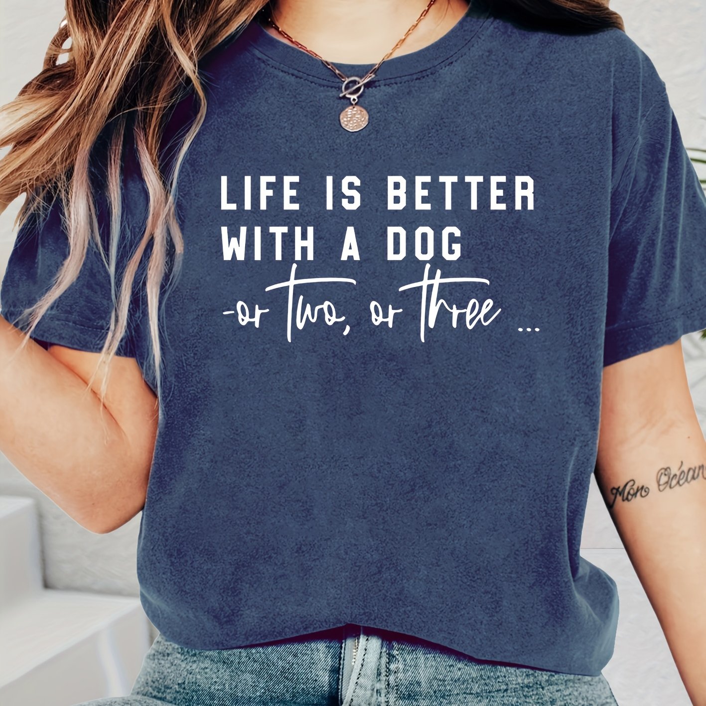 TEMU Women's Retro - Letter Chart Print T-shirt - Short Sleeve Round Neck Blouse, Medium-stretch Fabric Suitable For Spring Summer Fall Casual Wear -