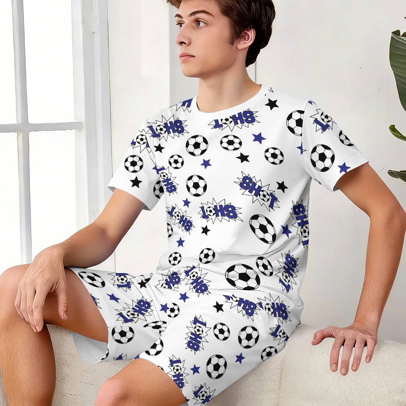 TEMU Youth Pajamas, Spring Summer Essential Youth Set, Short Sleeve Short Shorts 2pcs Outfit, For Teenager, For Teenager