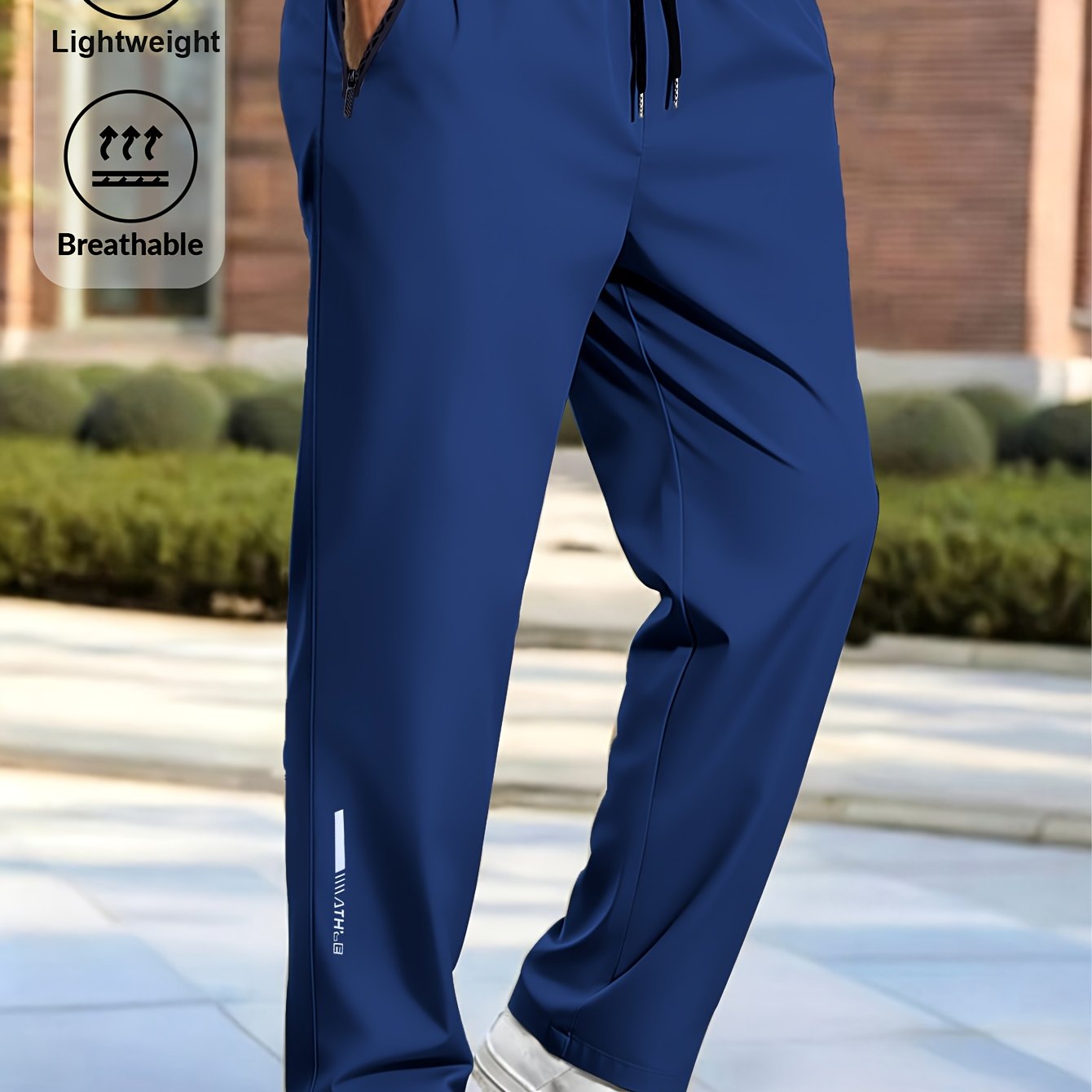 TEMU Men's Casual Cargo Athletic Long Pants, Elastic Fabric Drawstring Waist Double-sided Zipper Pockets, Summer Outdoor Jogging Fitness Exercise