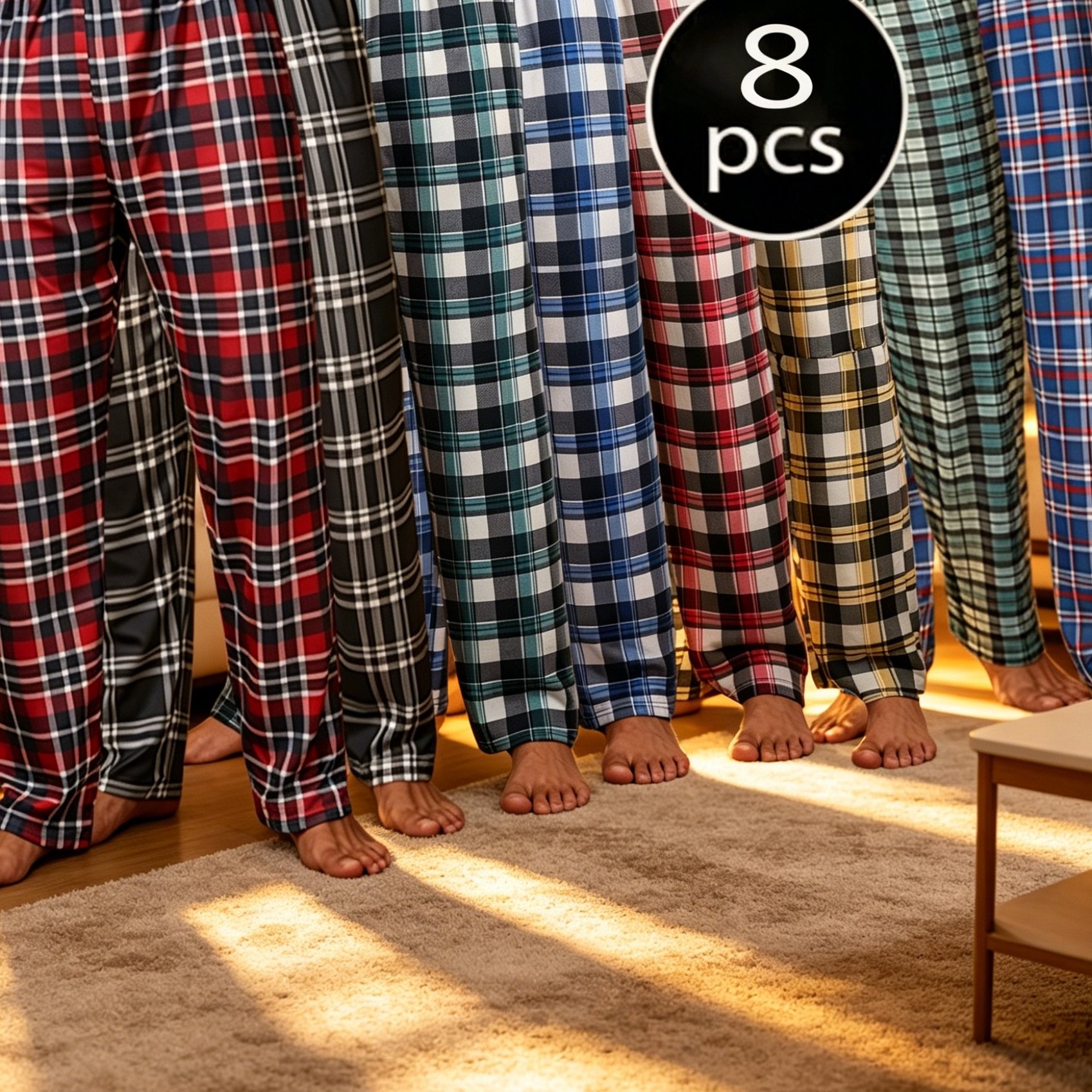 TEMU 8pcs Men's Long Pants, Men's Loungewear, Summer Men's Clothing, Soft And Comfortable Pants, 8-pc Set, Holiday Men's Gift, Elastic Waist, As Base