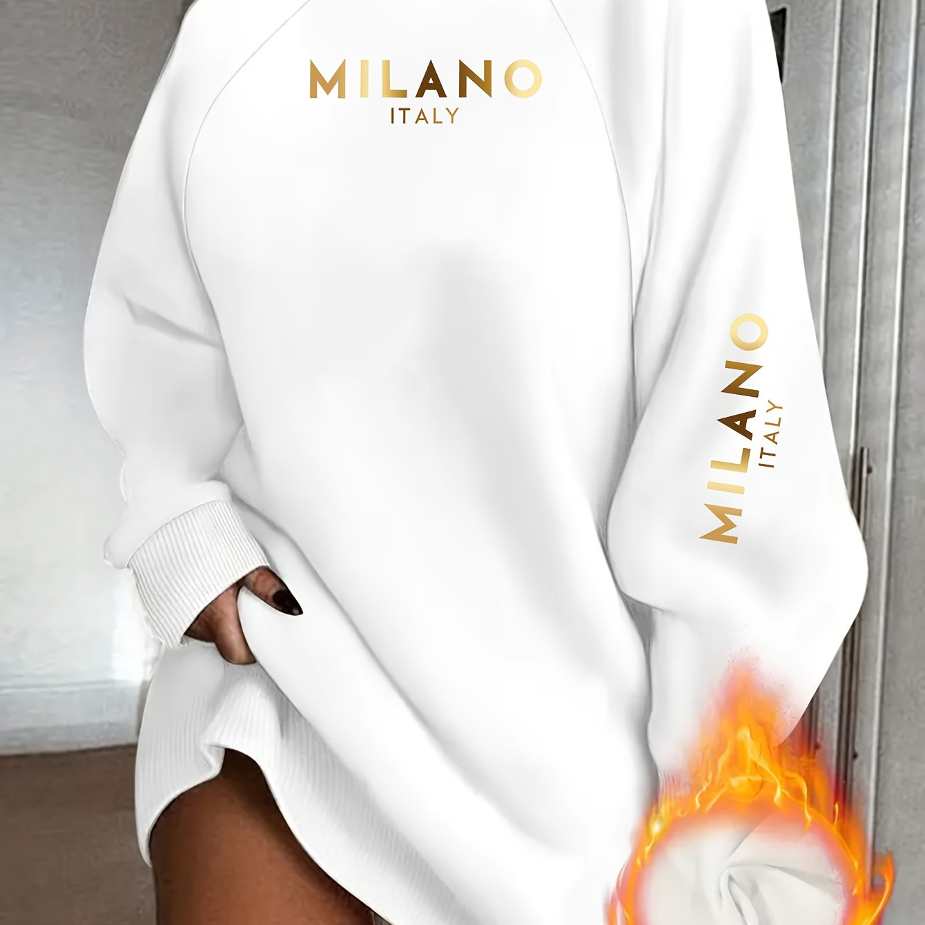 Image of Women's Elegant High-neck Pullover Sweater, Autumn/winter Casual Fashion Sweatshirt, Print, Comfortable Fabric Loose Fit Long Sleeve Dress Top