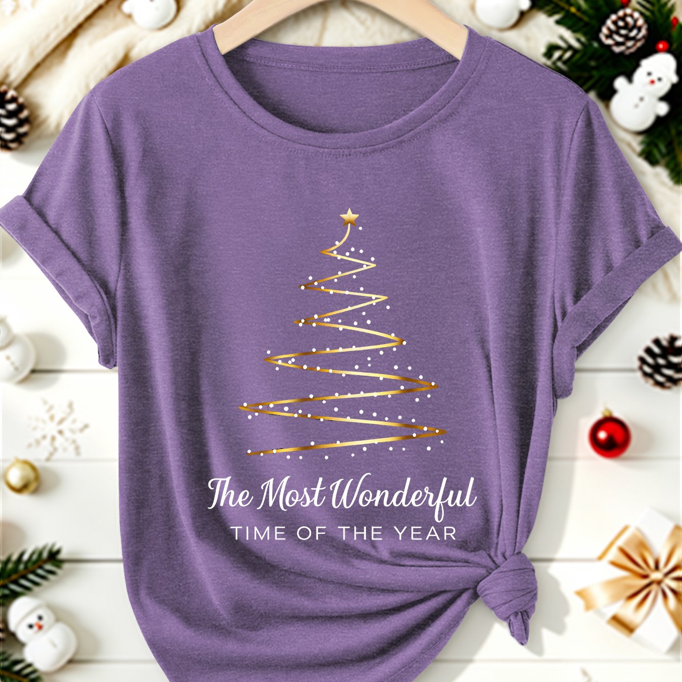 TEMU Christmas Plus Size Women's Short Sleeve Christmas Tree "the Most Wonderful" Text Print, Style, Cute Easy Loose Fit, Multi-scene Wear Vacation