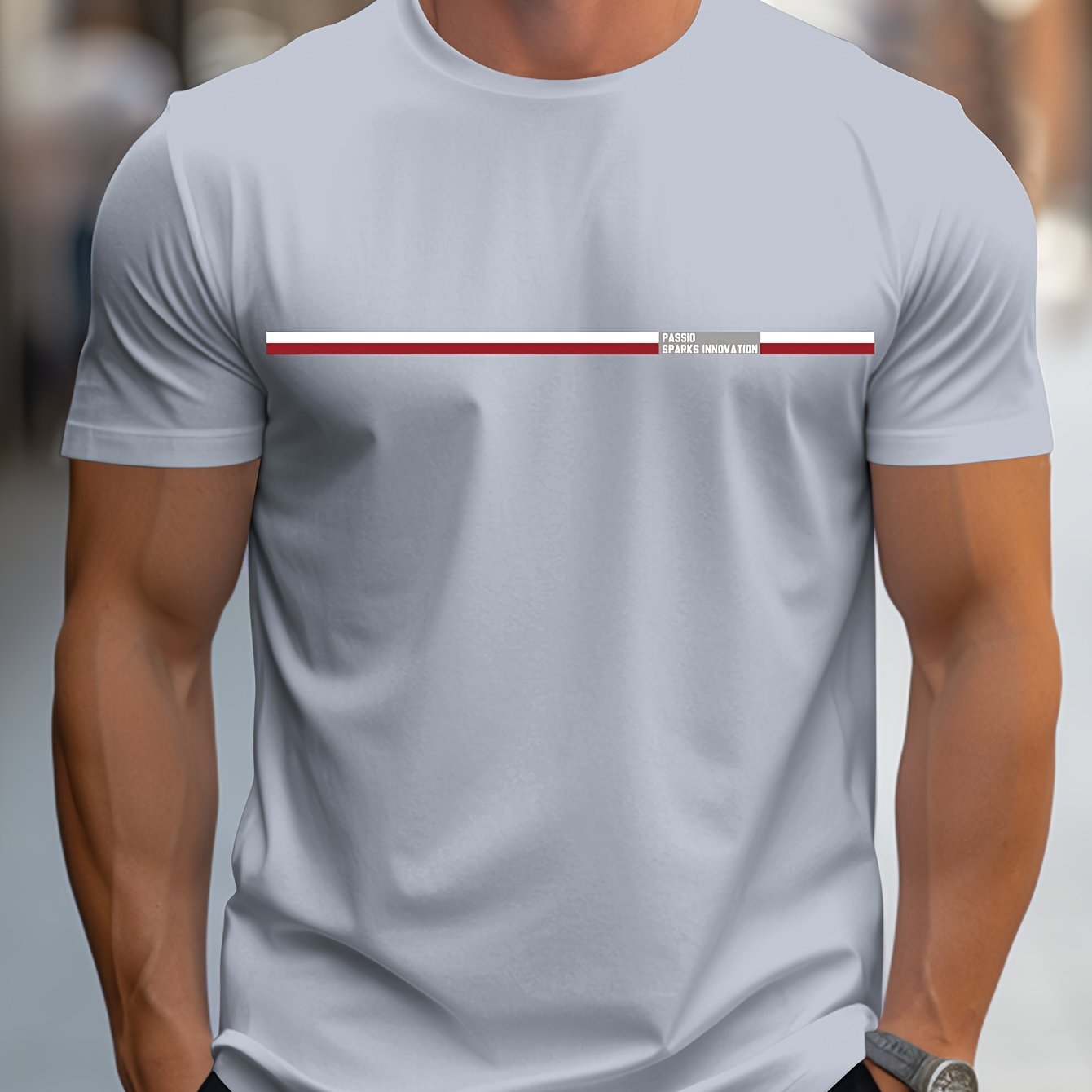 TEMU Camiseta Creativa Con Estampado Gráfico Geométrico Para Hombre, De Manga Corta Con Cuello Redondo, Ropa De Hombre Para Verano Al Aire Libre