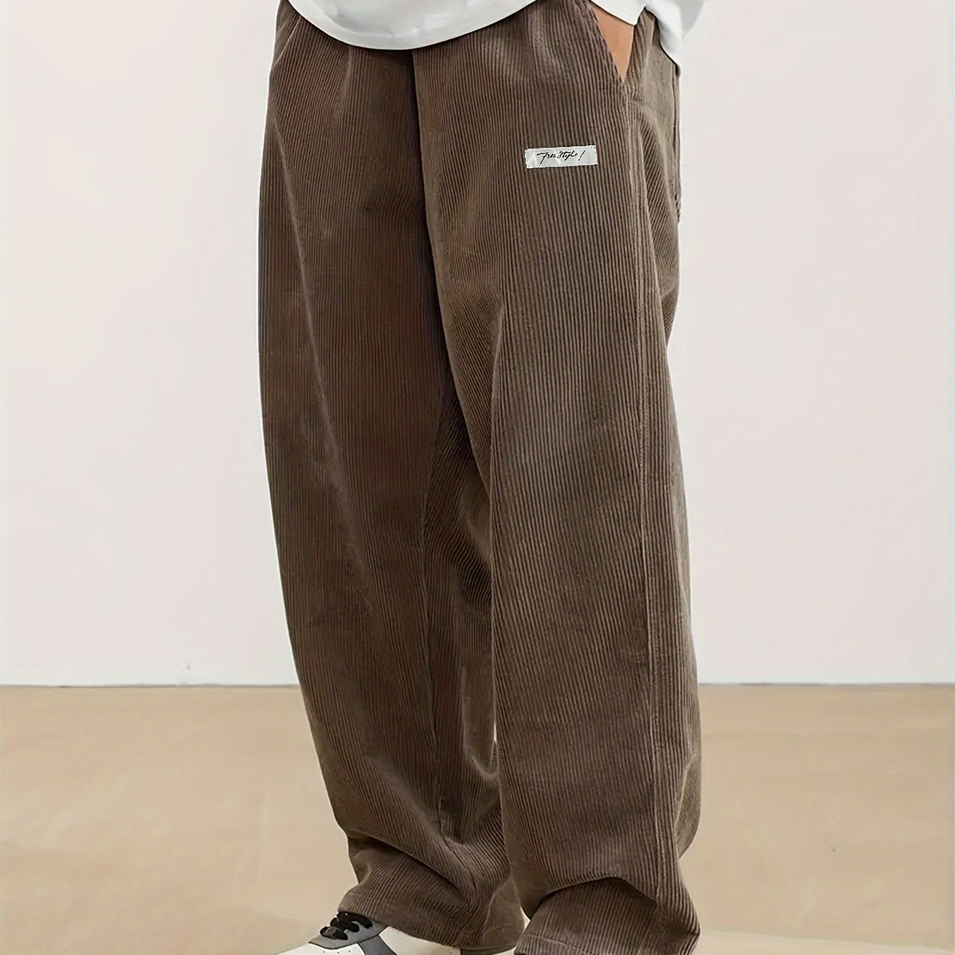 TEMU -fit Corduroy Casual Pants With In , Breathable Straight-leg Drawstring Trousers For Streetwear And Outdoor ,