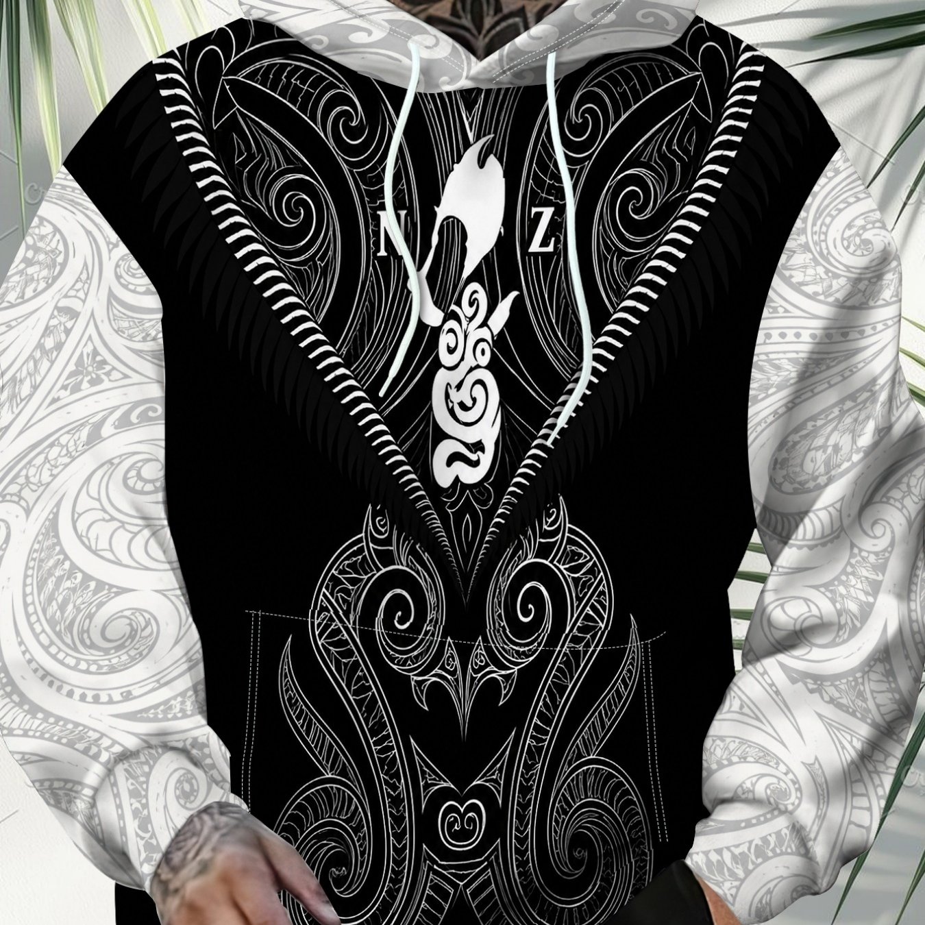 TEMU Autumn Winter New Size Men's Hoodie, New Zealand Maori Style Men's Hooded Sweatshirt, Retro Ethnic Style Spiral Pattern Top, Individual Street