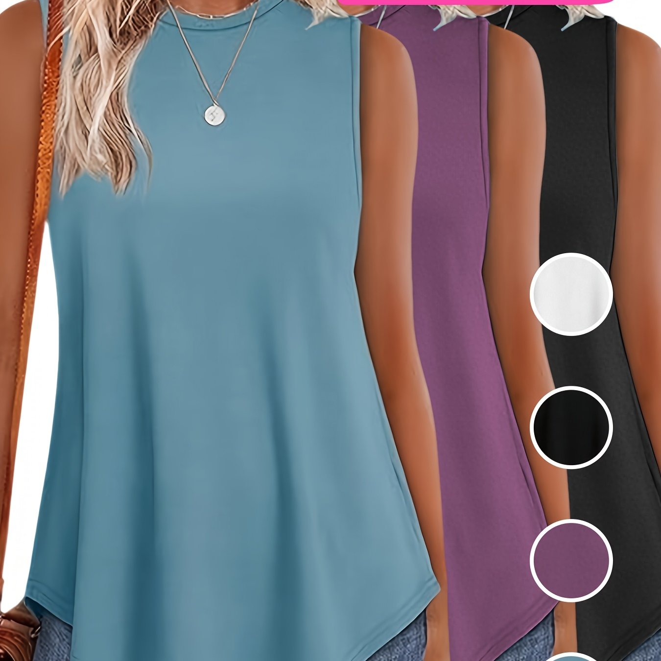 3pcs Random Color Sporty Casual Women's Plus Size Tank Top