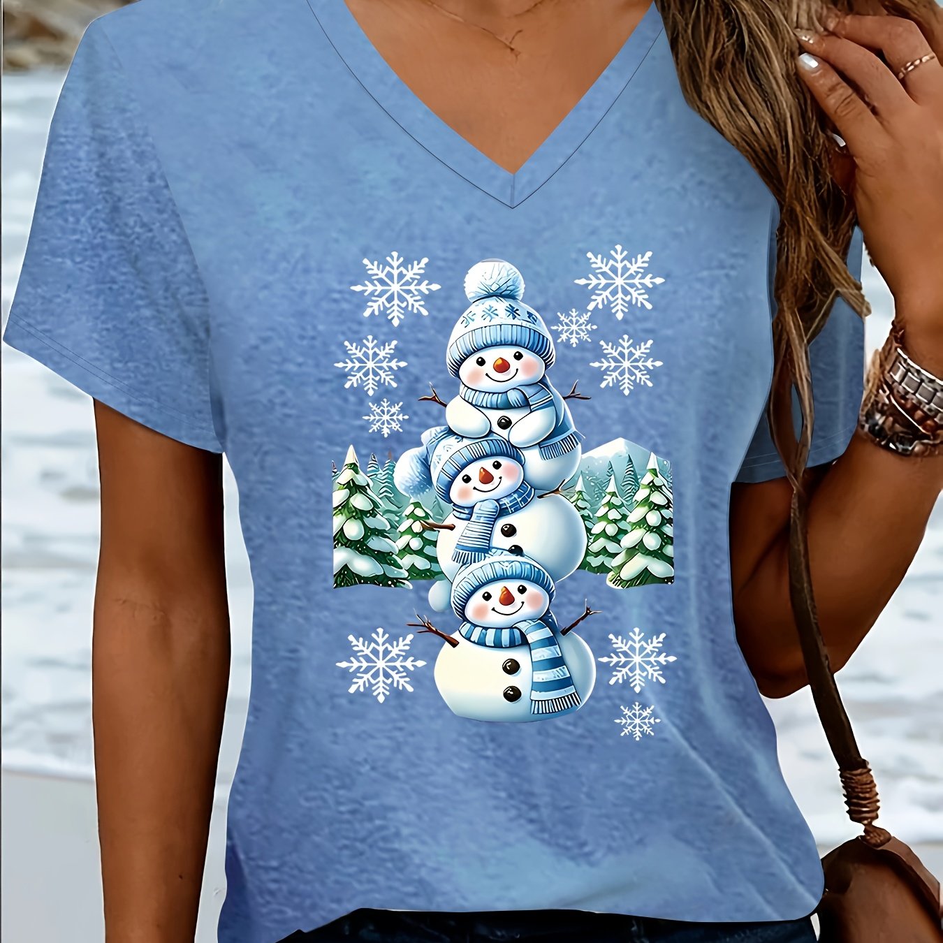TEMU Plus Size - Plus Size - Plus Size Letter Print T-shirt, Short Sleeve V Neck Casual Top For Summer & Spring, Women's Plus Size Clothing