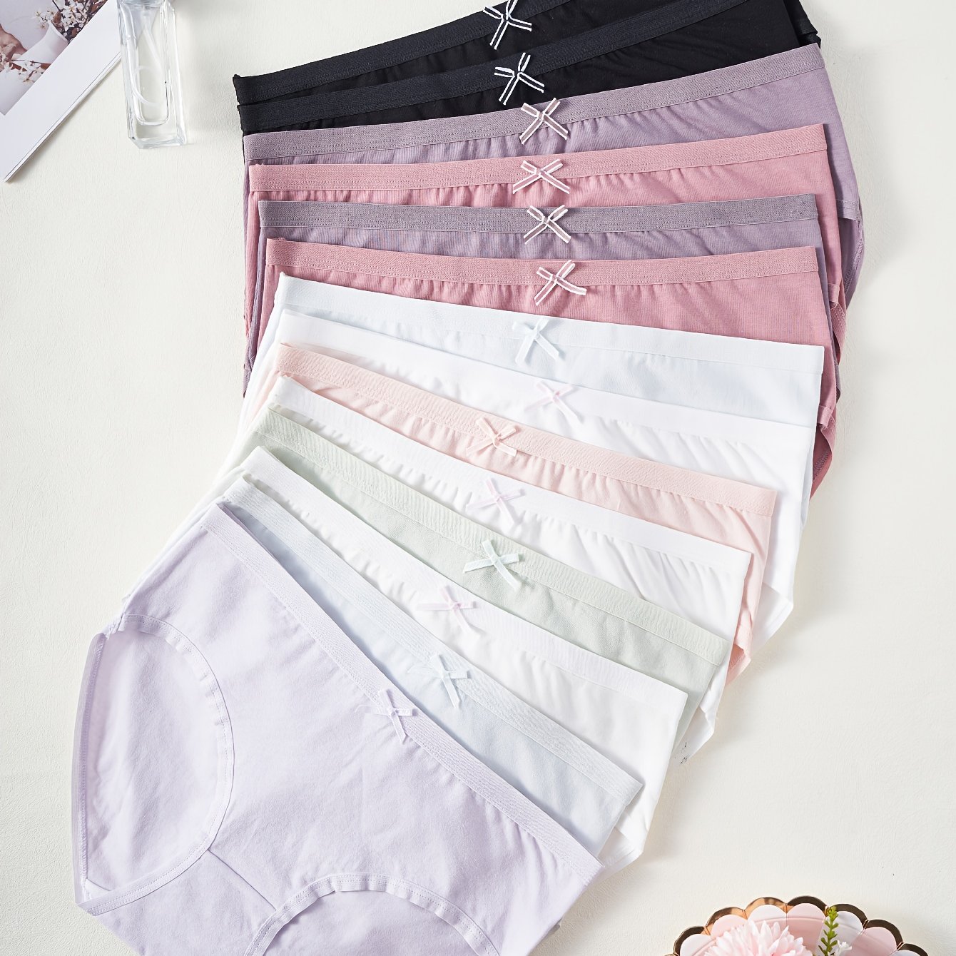 14pcs Cute Simple Solid Color Women's Underwear - Fabric, , Fabric(xs-xxl)