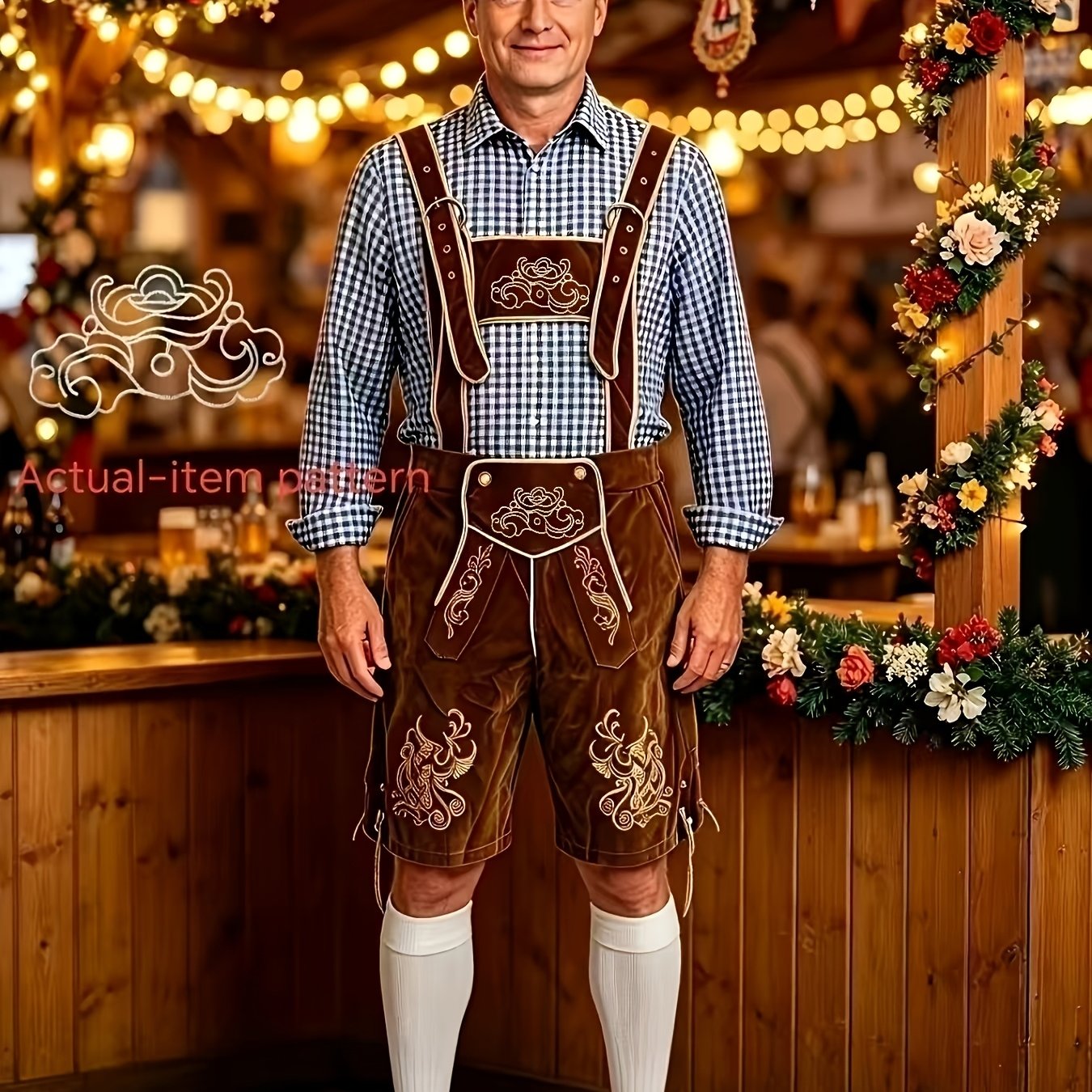 TEMU Halloween Costume Oktoberfest Adult Men's Outfit Set [shirt, Hat, Suspenders, Knee-high Socks], Fun Munich Oktoberfest Folk Carnival Costume,