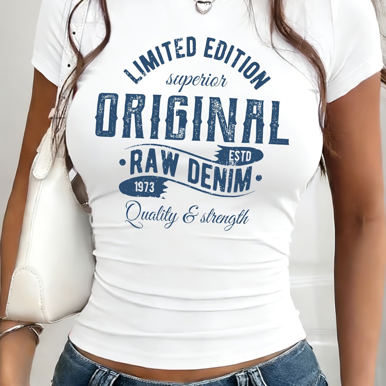 Spring/summer Printed Women's Fashionable Casual Crew-neck Slim-fit Short-sleeve T-shirt For Chic