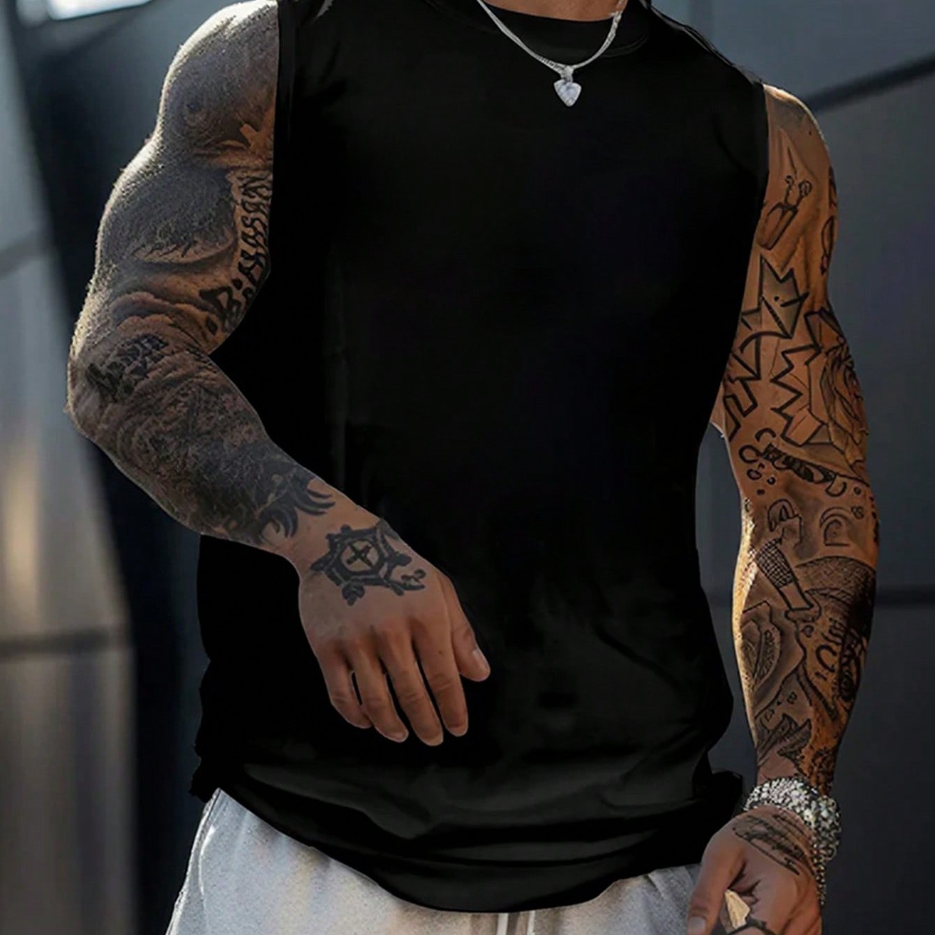 TEMU 1pc Men's Black Sleeveless Vest- Breathable Moisture-wicking Fabric, Regular Fit Round Neck Suitable For Gym Running Basketball Casual Summer