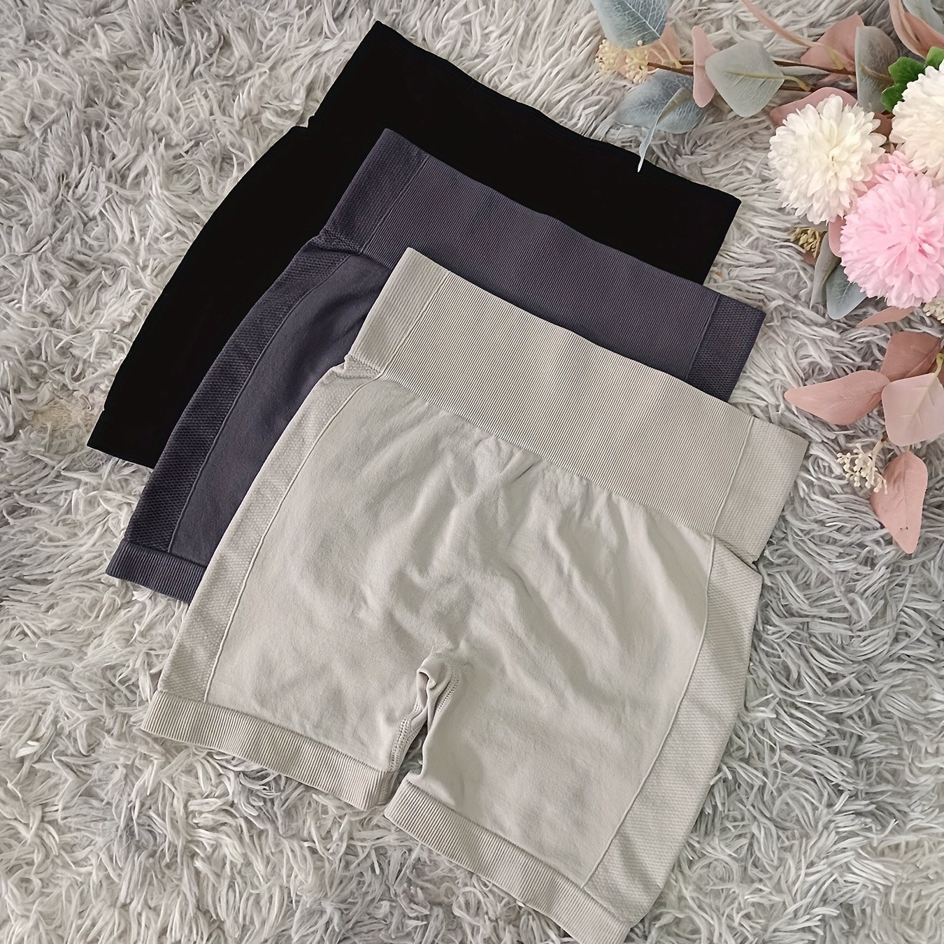 E-shop 3er-Pack, Nahtlose Yoga Shorts mit hohem Bund für Damen, Fitness Leggings, Feuchtigkeitstransportierend, Atmungsaktiv, Dehnbar, Sportshorts,