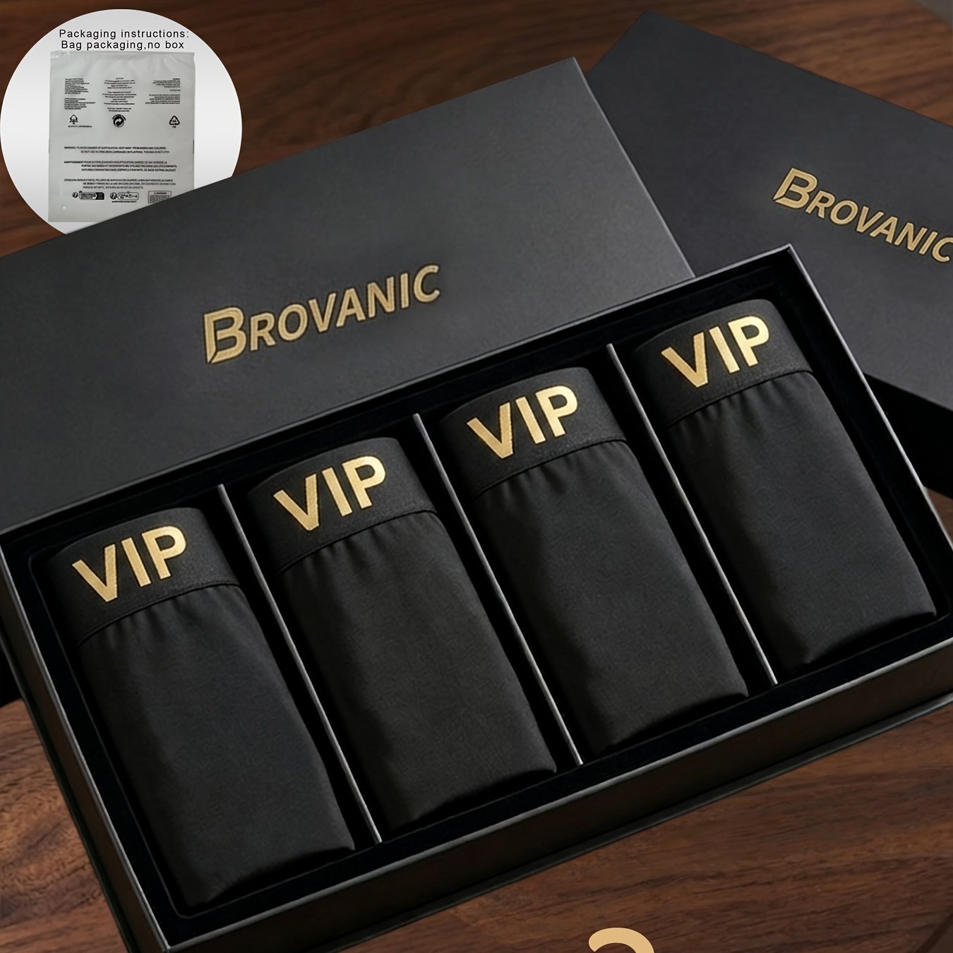 TEMU BROVANIC Lot de 3 boxers pour homme, sous-vêtements noir pur, taille élastiquée avec lettrage 'VIP', simple et haut de gamme, confortable et