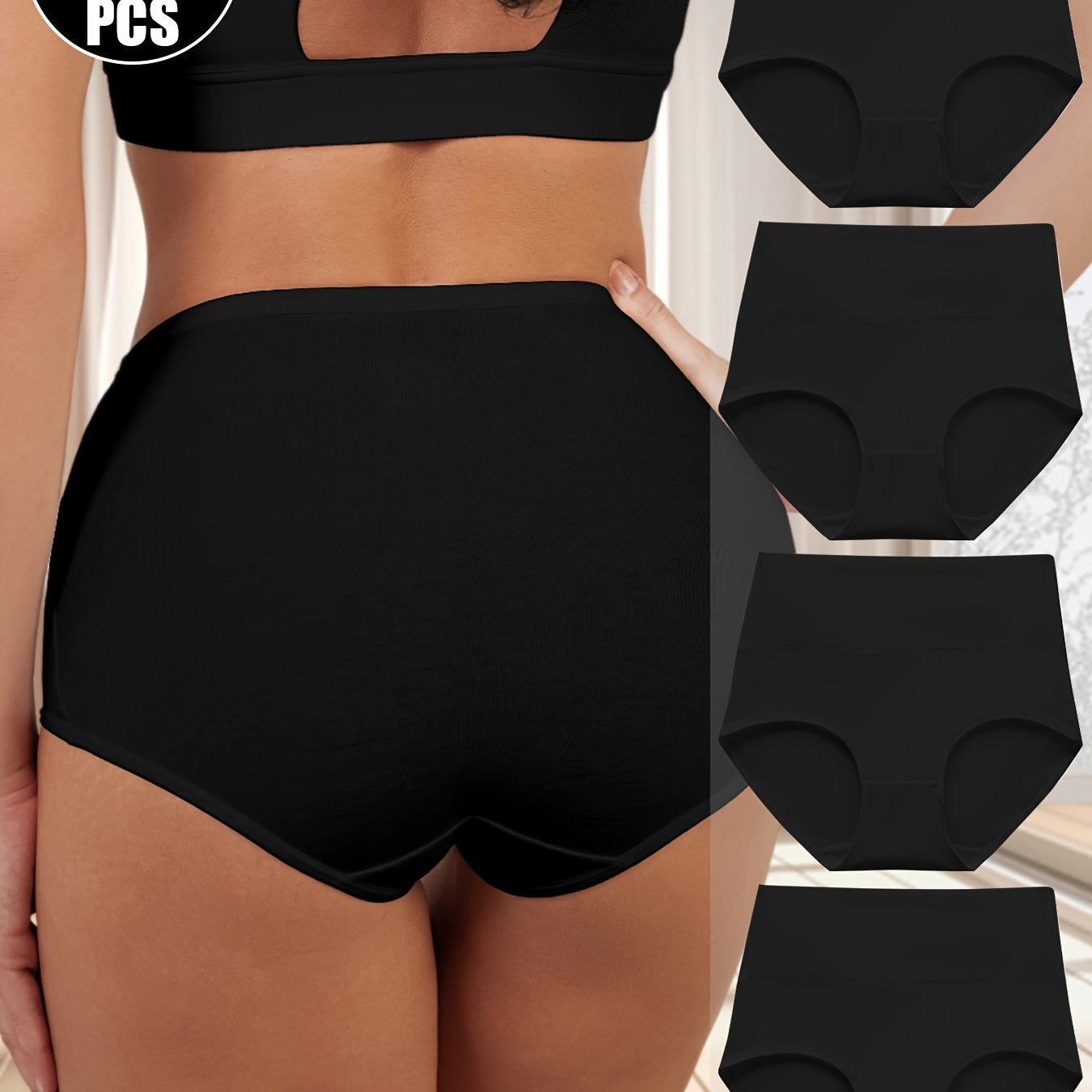 Image of 4pcs Women's High-waisted Panties, Soft, Comfortable, Breathable, And Elastic, With A Fitted High-waisted Design