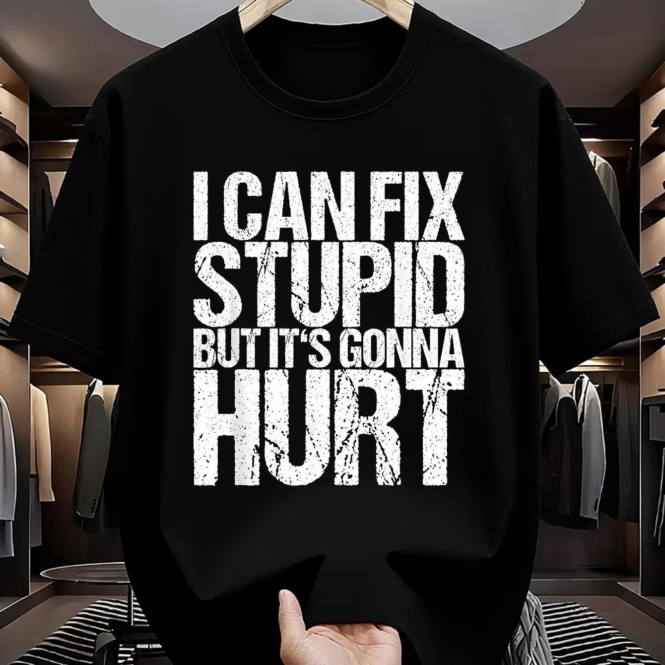 TEMU Out-of-stock King! Stupid Funny Text Short Sleeve T-shirt, Unisex Men And Women Comfortable Material, Short Sleeve Top, Gift For Holidays And