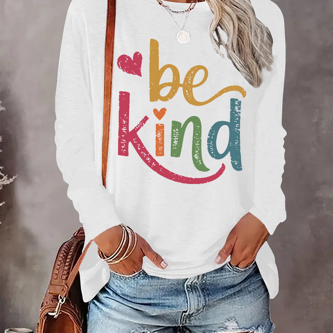 TEMU Graphic Print T-shirt, Long Sleeve Crew Neck Casual Top For Spring & Fall, Women's Clothing