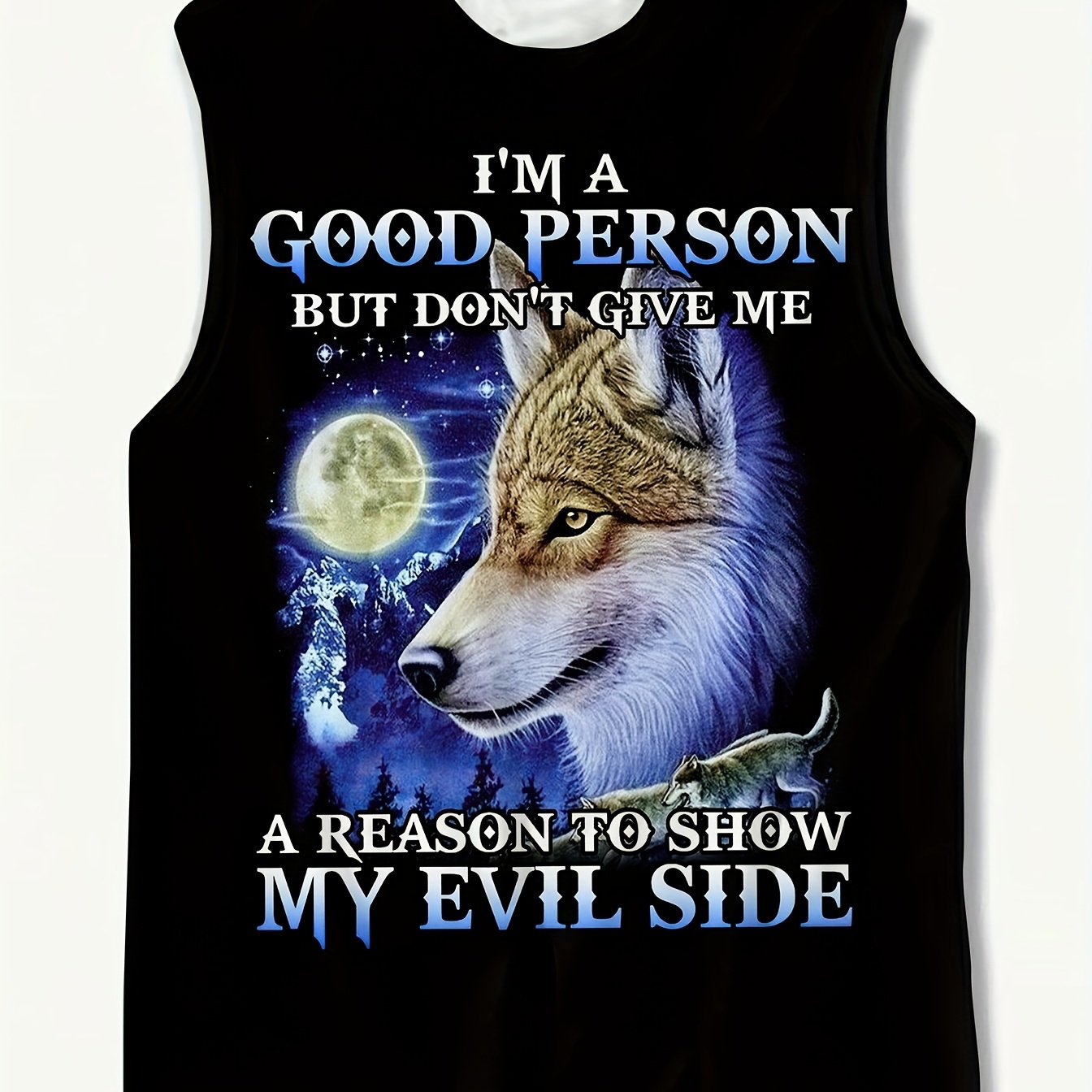 TEMU Men's Plus Size Letter Wolf Graphic Print Comfortable Breathable Tank Top, Men's Casual Sleeveless T-shirt, Summer Fitness Workout Training