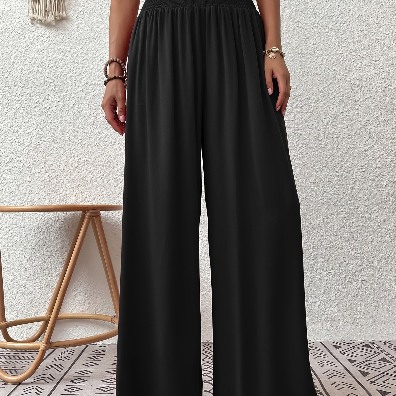 TEMU 390# Solid Color Pleated Wide-leg Pants For , Commuting, And Casual Wear