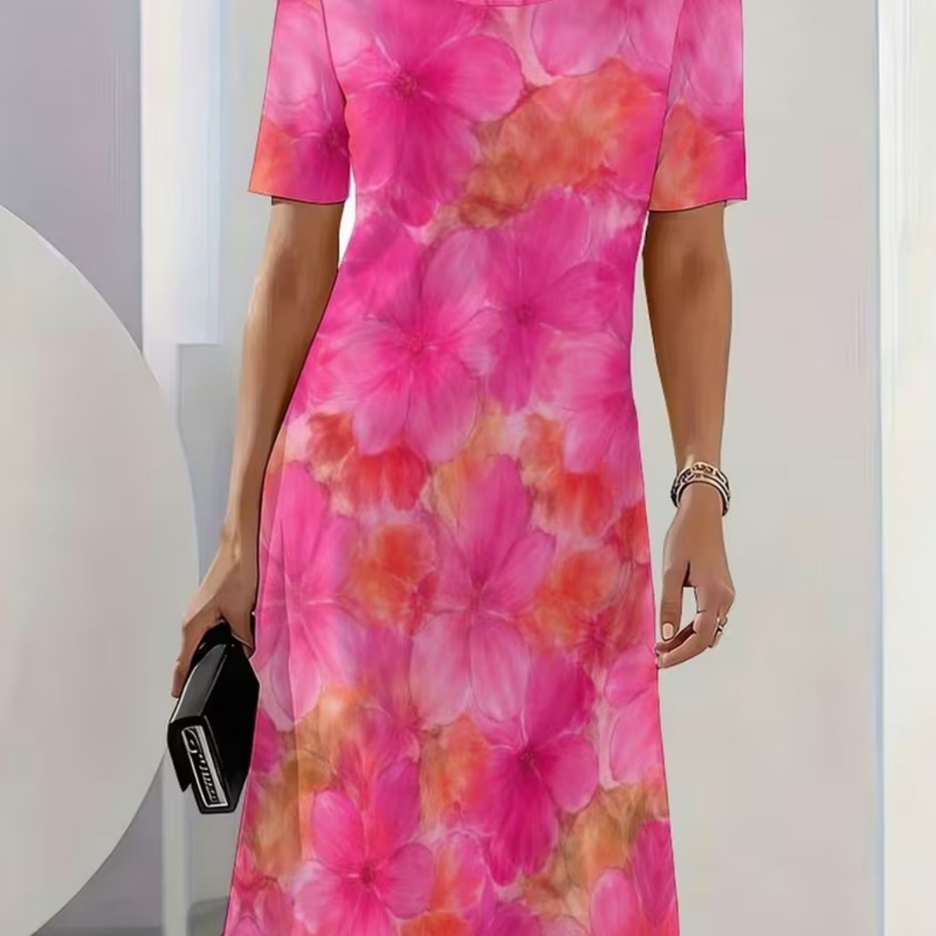 Plus Size - Women's Elegant Short-sleeve Dress, Suitable For Parties, Commuting, And Office Wear