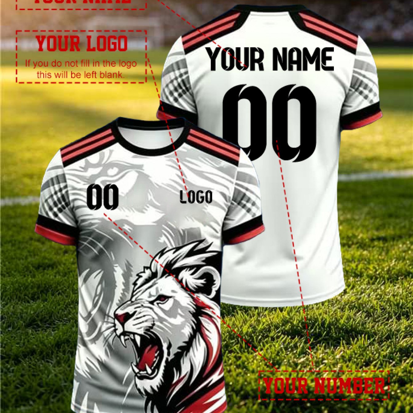 TEMU Men's Without Texture Print Design, Support Personalized Name And Number, Lion Print Short Sleeve T-shirt, Breathable Crew Neck For Sports