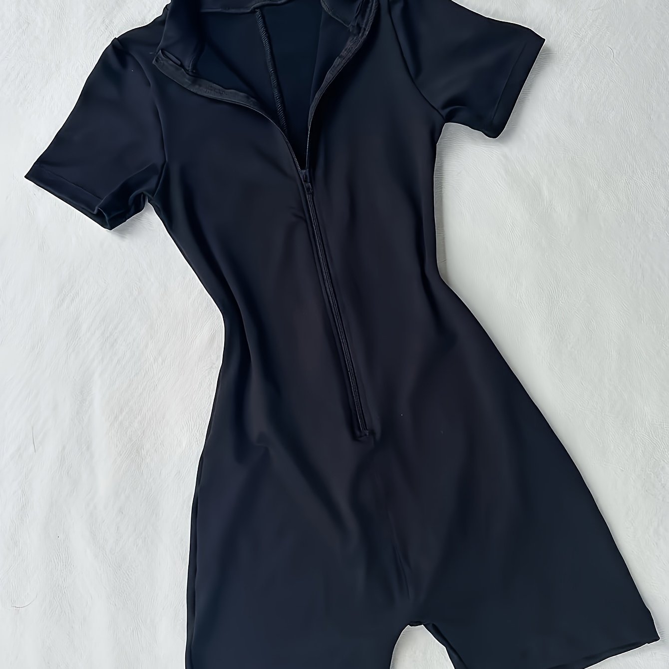 TEMU Y2k Style Zippered Slim-fit Unitard | Crew Neck, Solid Color, Midi Length, Short Sleeves, Perfect For Adults