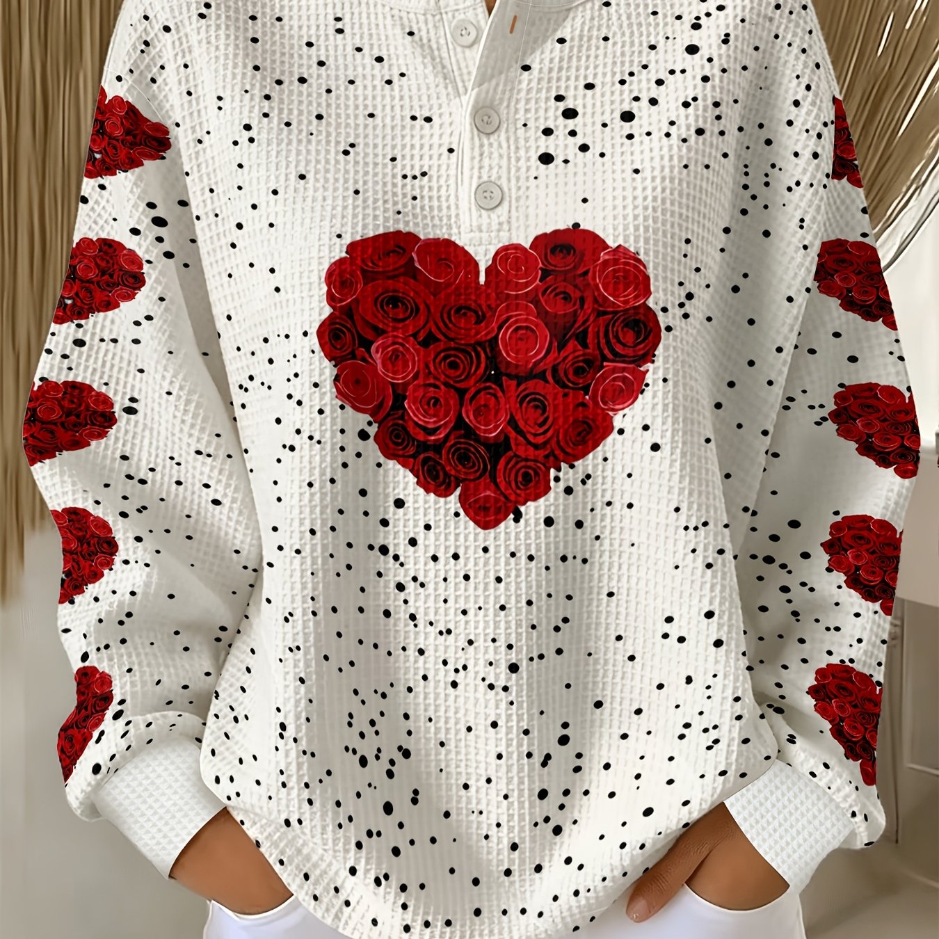 TEMU Plus Size, Women's Plus Size Sweatshirt With Romantic Rose And Heart Print