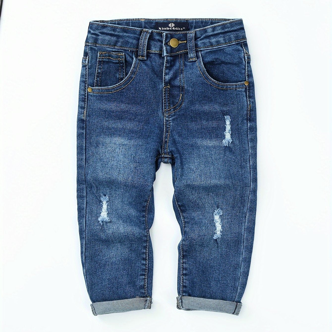 Image of New Infant And Toddler Denim Jeans, Boys' Washed Denim Trousers, Casual Pants Blend With Pockets, Fashionable Outfit, Suitable For Spring And Autumn, Kids' Pants