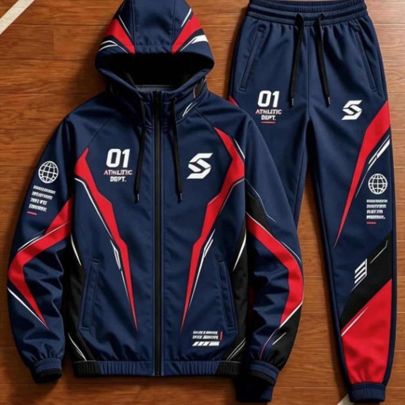 Image of Men's Athletic Tracksuit Set Cyber Geometric Pattern Full Zip Hoodie Jogger Pants For Adults Fall Winter Street Style Casual Sportswear Holiday Gift