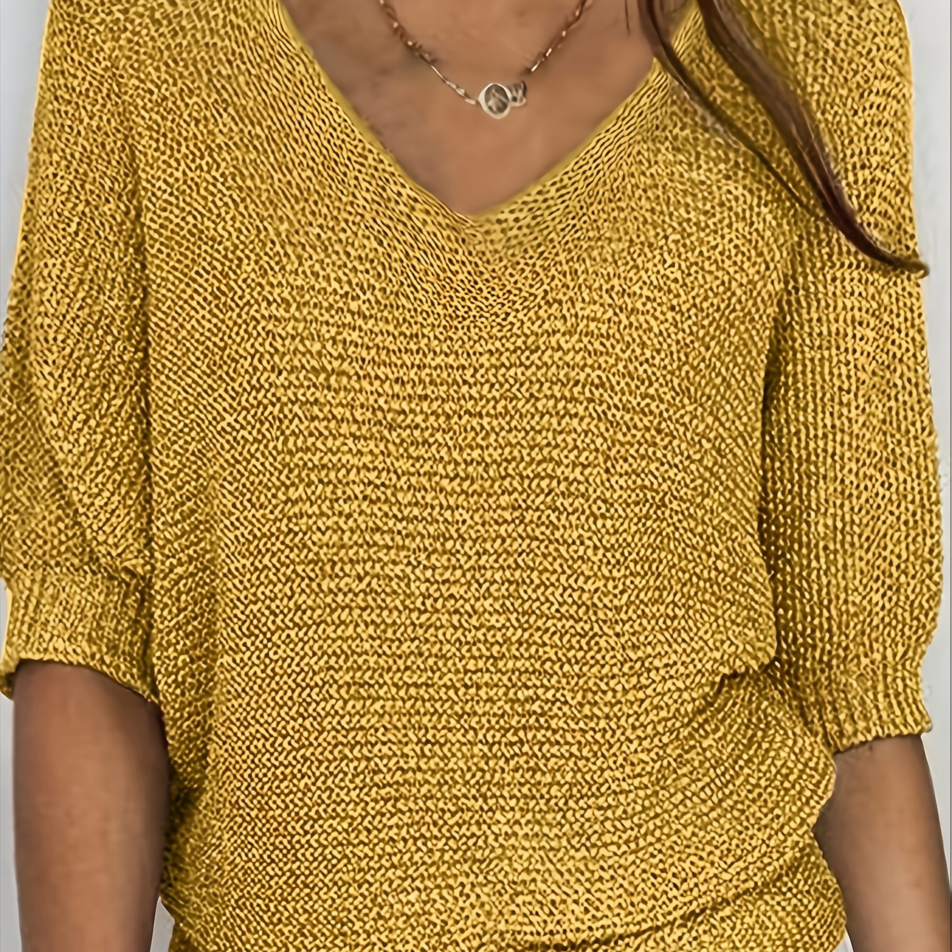Image of New Women's 1pc Fashion Sweater, Summer/spring V-neck Casual Fabric Short-sleeve Top, Beautiful