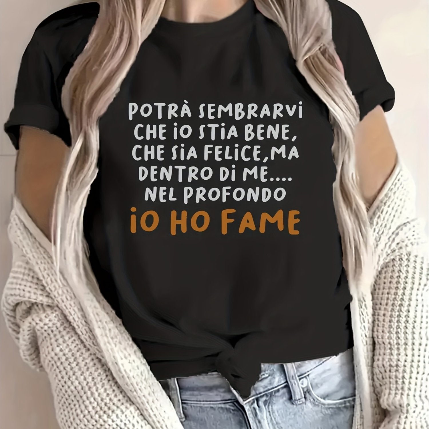 TEMU 1pc (io Ho Fame) Letter Print Women's Short-sleeved T-shirt, Loose Casual Comfortable Version, Suitable For Daily Wear, Gift, Birthday Gift
