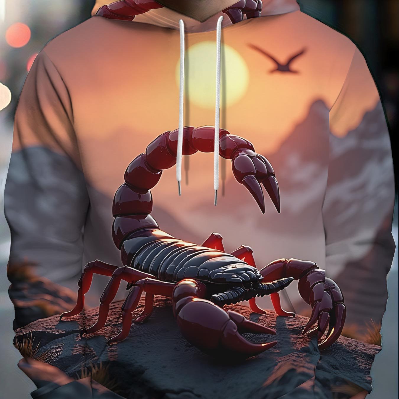 TEMU 2026 Spring Men's Fashion Hoodie, Street Style Sweatshirt, Red Sunset Mountain Fantasy High-definition Print, Comfortable For Daily Wear || Soft
