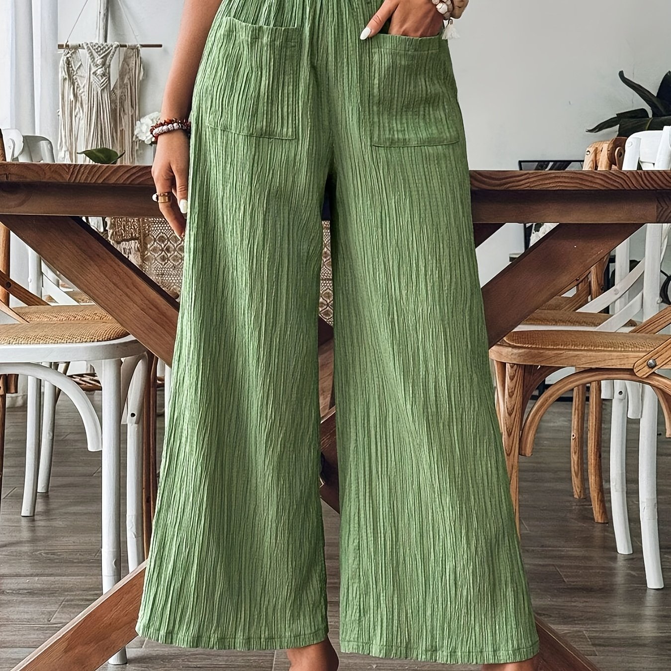 TEMU Women's Home Solid Color Casual Straight Leg Pants For . Fashionable And Comfortable