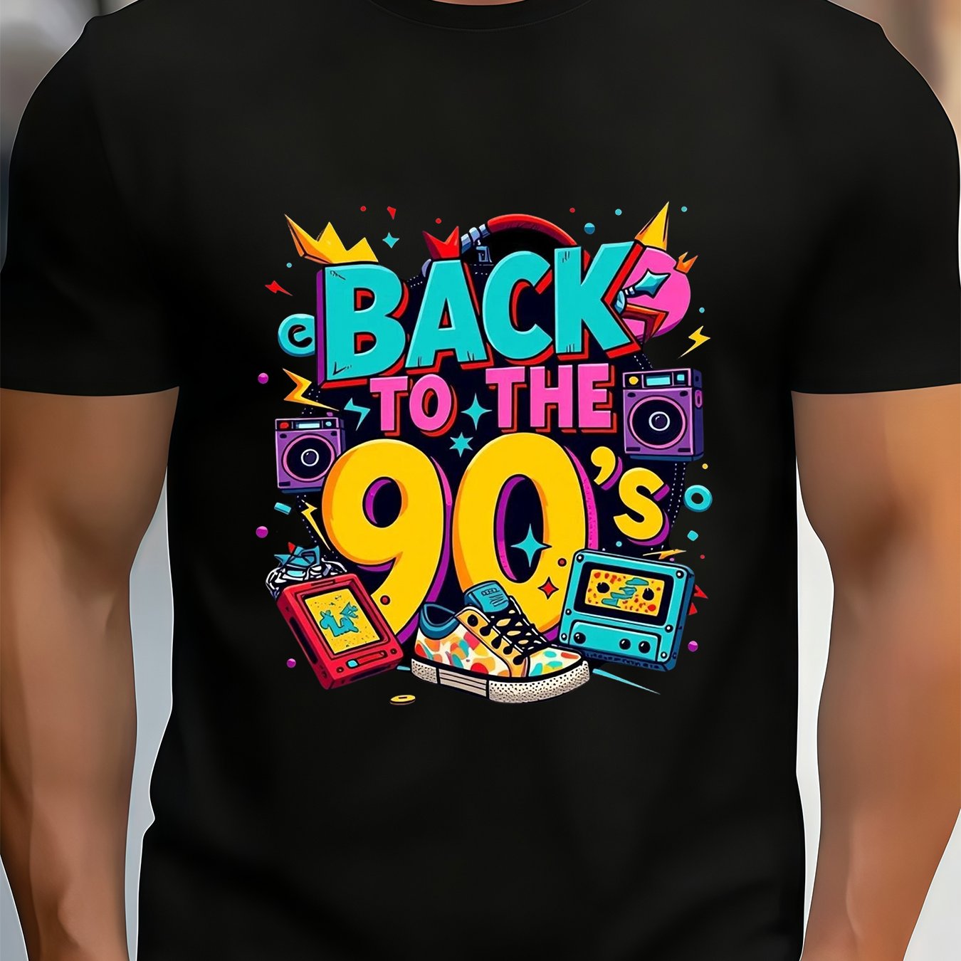 TEMU Retro Vibes: Men's Printed T-shirt, Soft And Breathable For Casual Everyday Wear