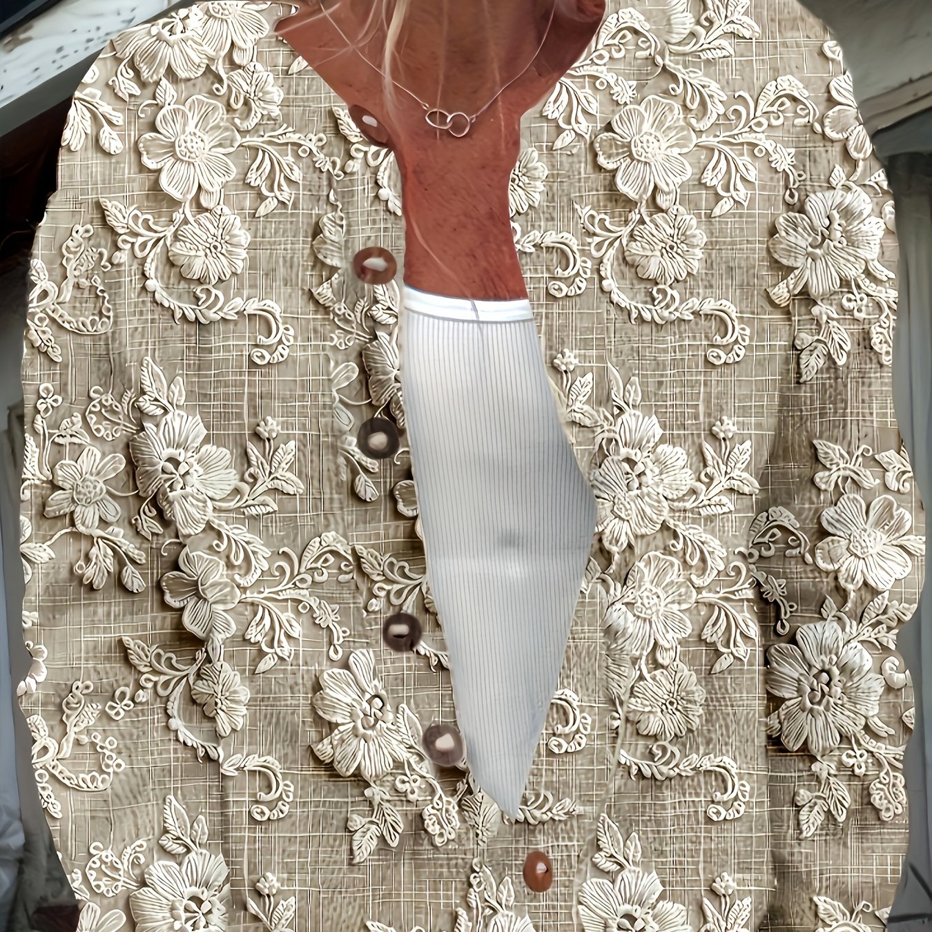 TEMU "printed Design Not Textured" Women's Sweater Floral Basic Casual Long Sleeve Round Neck Regular Cardigan Everyday Lightweight Holiday Button Print