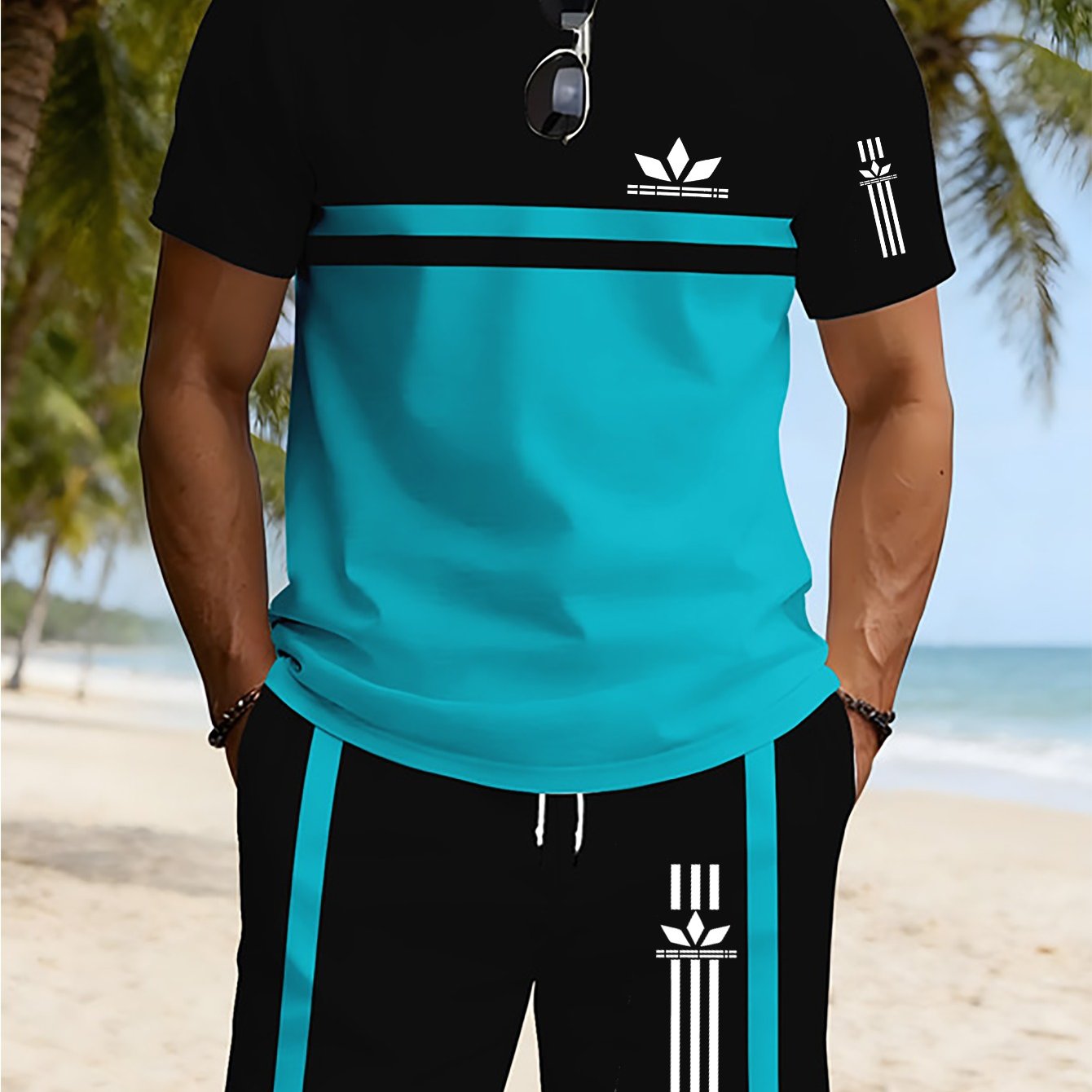 Casual Sports Set, Men's Summer Loose Short Sleeve And Shorts 2pcs Set, With Fashionable Pattern And Logo