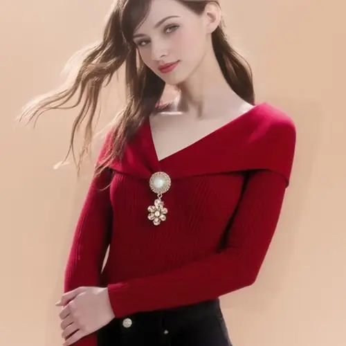 women knitted long sleeve v neck french style sweater elegant clothes for fall winter new years christmas