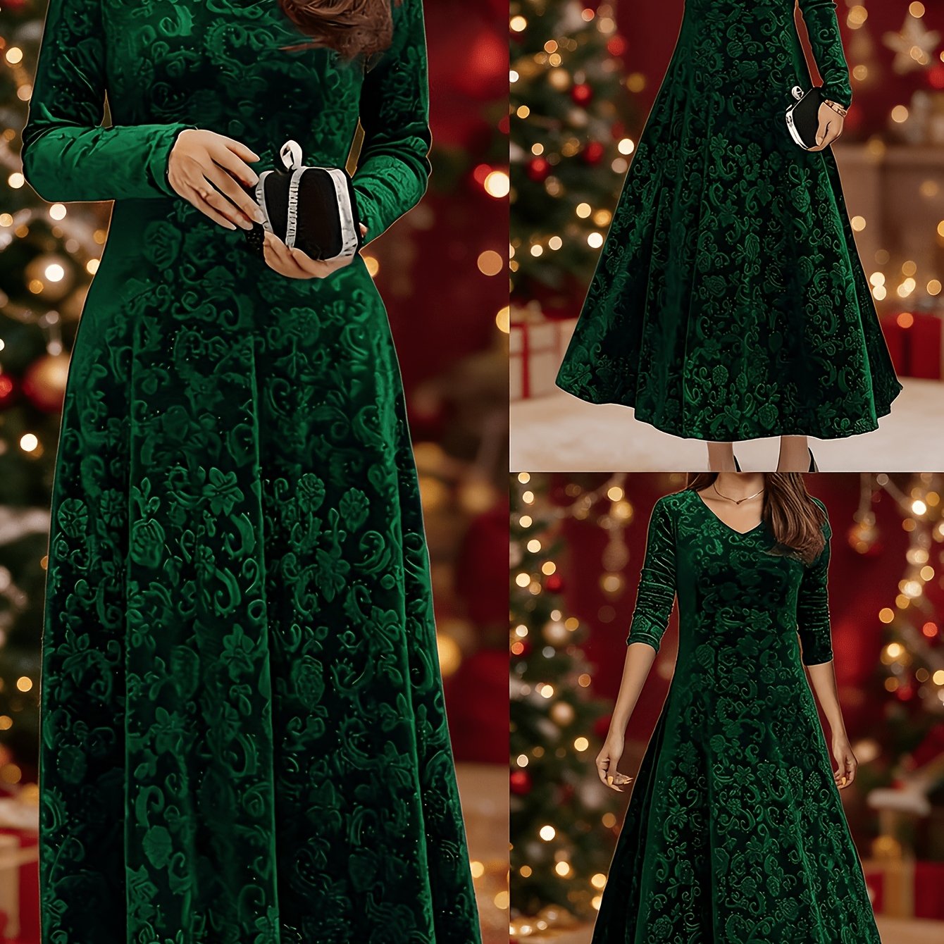 TEMU Plus Size, Extended Velvet Embossed Size Women's Long Sleeve Dress