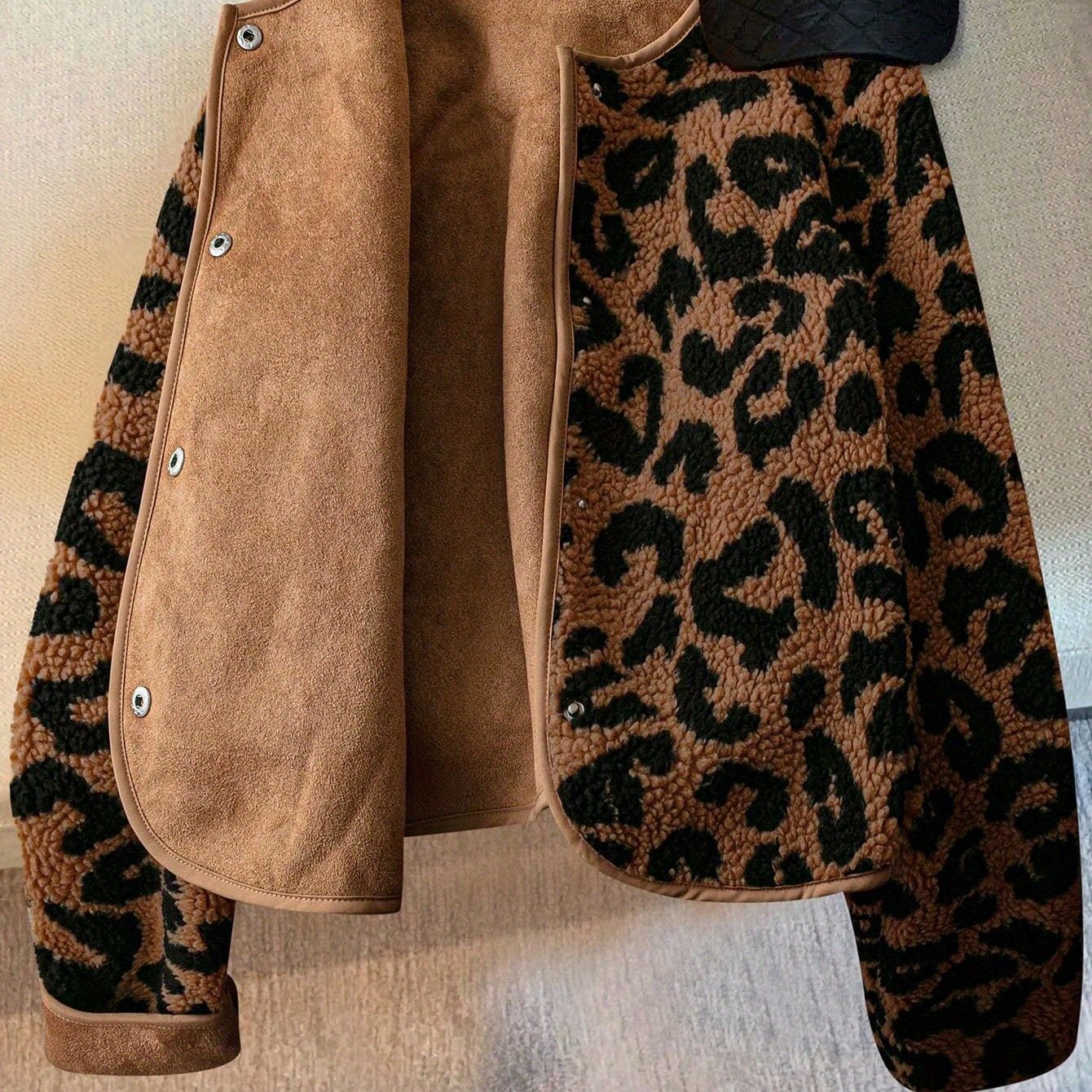 E-shop Elegante Damen Leopard Print Langarmjacke mit Leopard Print, geeignet für Herbst- und Winterreisen, bietet starke Praktikabilität für kalte