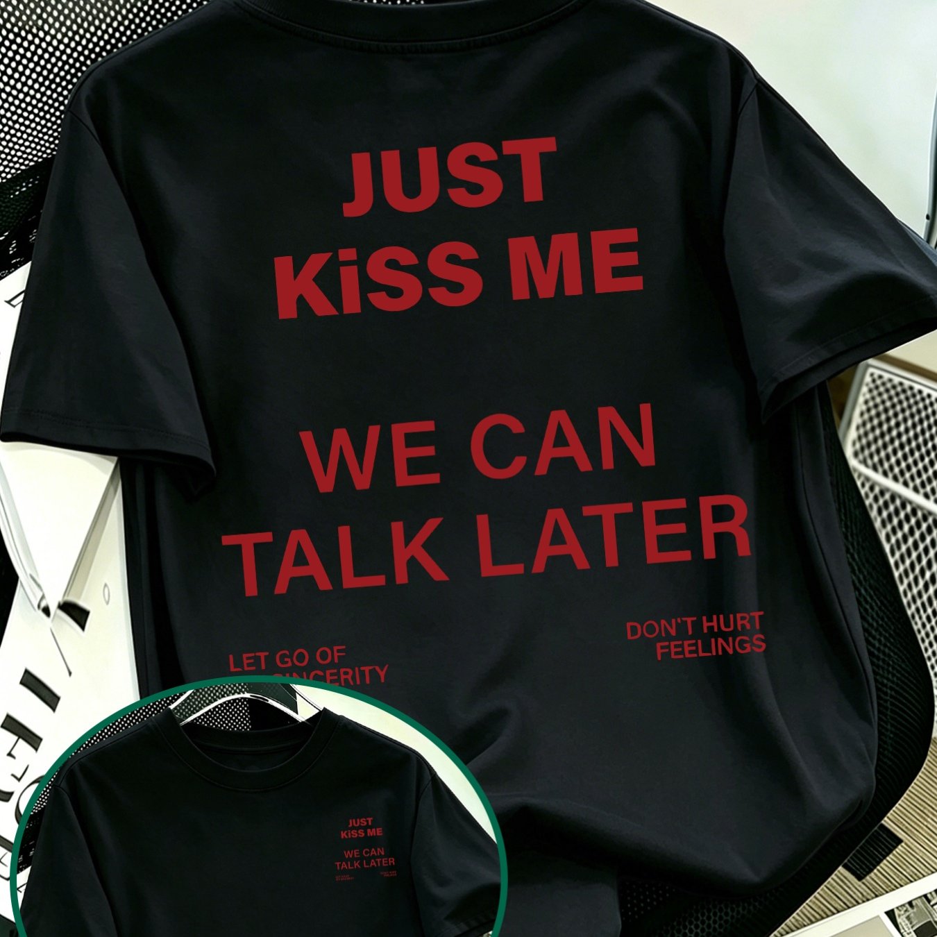 Image of Men's Cotton Crew Neck T-shirt, American-style Minimalist " Me" , Fashionable, Casual, Breathable, Niche, Versatile Summer Top, Plus Size