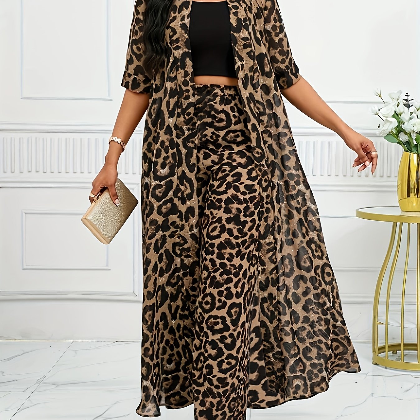 Image of Plus Size, 2025 New Large Size Women's Autumn Fashion Leopard Suit For Ladies