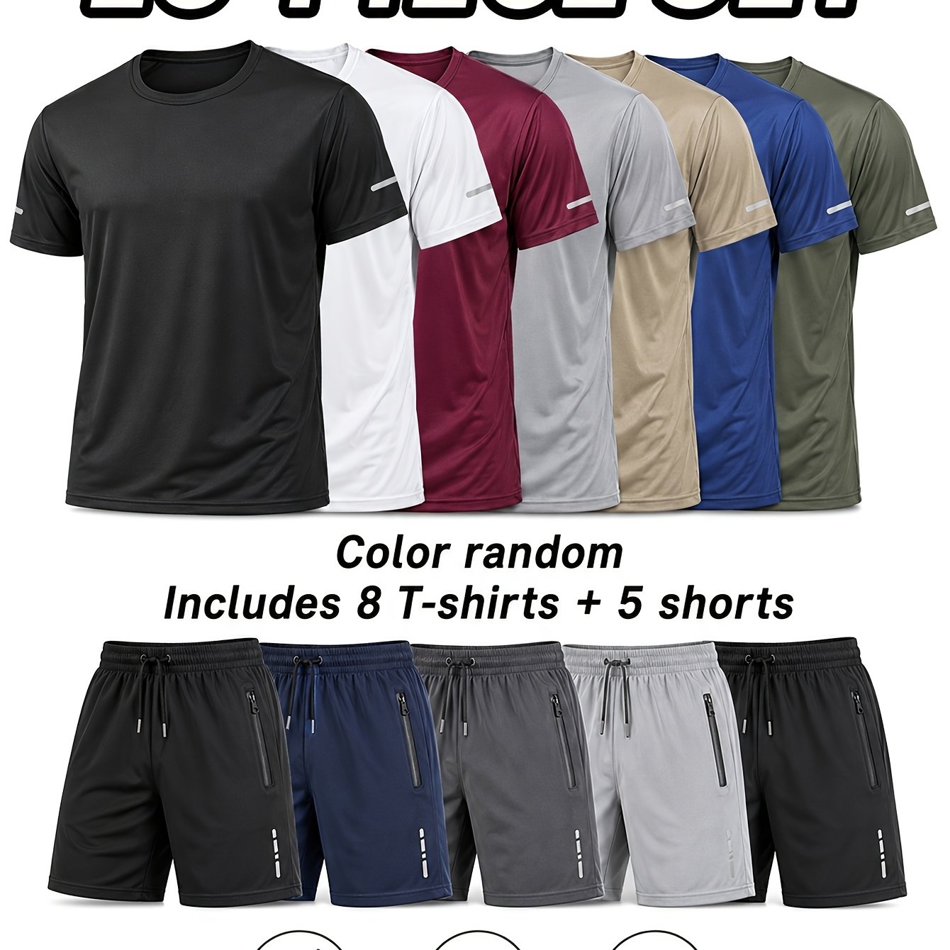 13pcs Men's Sports Set, Quick-dry, Sweat-wicking And Breathable. Casual Wear. Suitable For Leisure, Running, Fitness And Outdoor Activities
