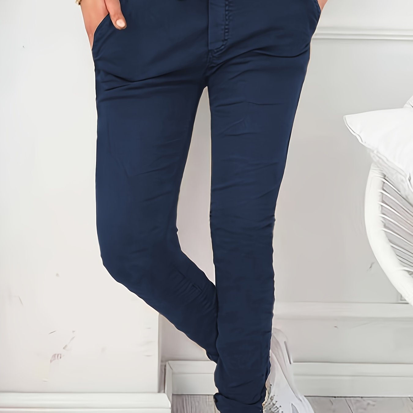 TEMU Women's Stretchy Solid Color Casual Pants - High Waist, Drawstring, With Pockets | Machine Washable | Perfect For Spring/fall