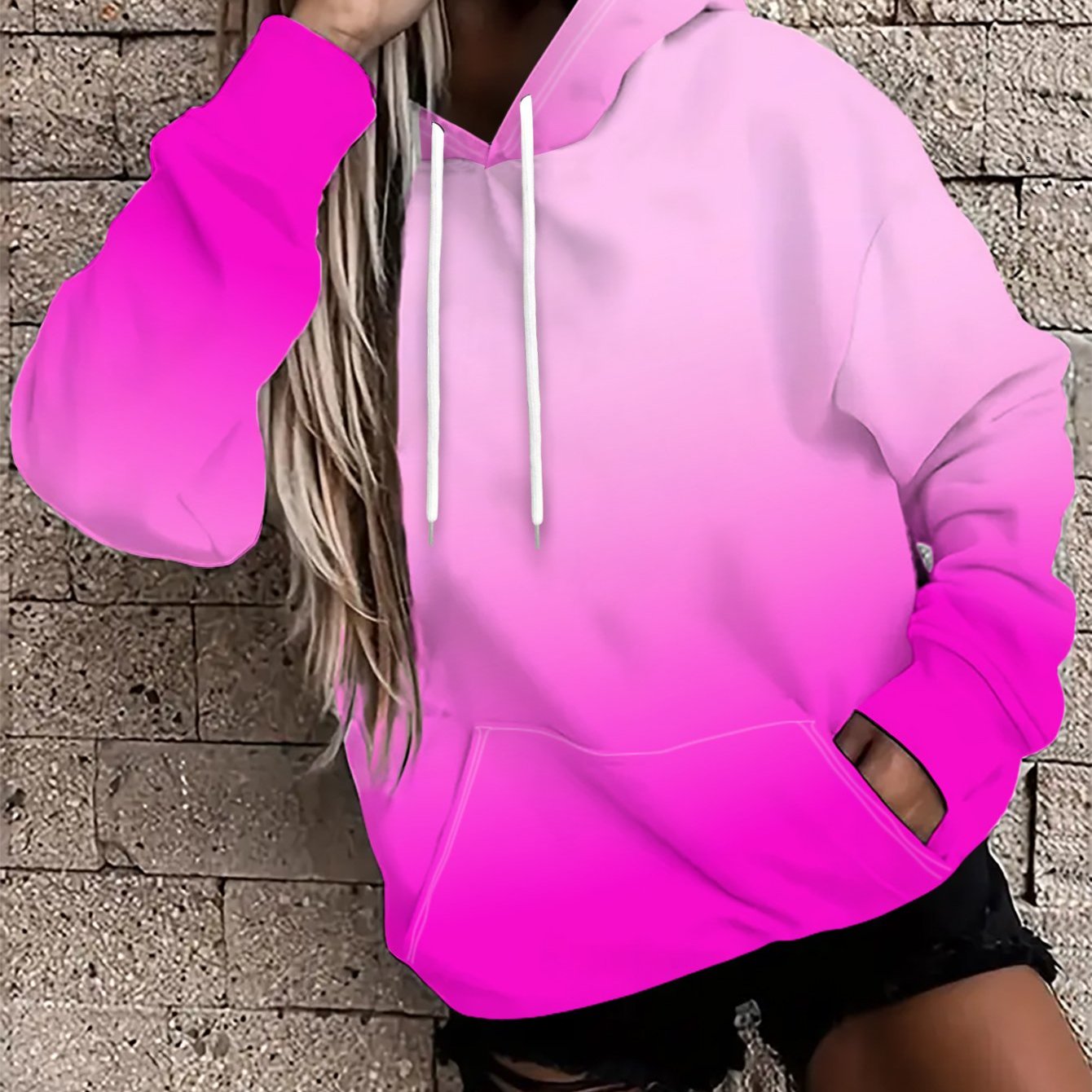 TEMU Women's Hoodie 1pc Light To Gradient Background - Trendy Minimalist, And Fashionable Pattern