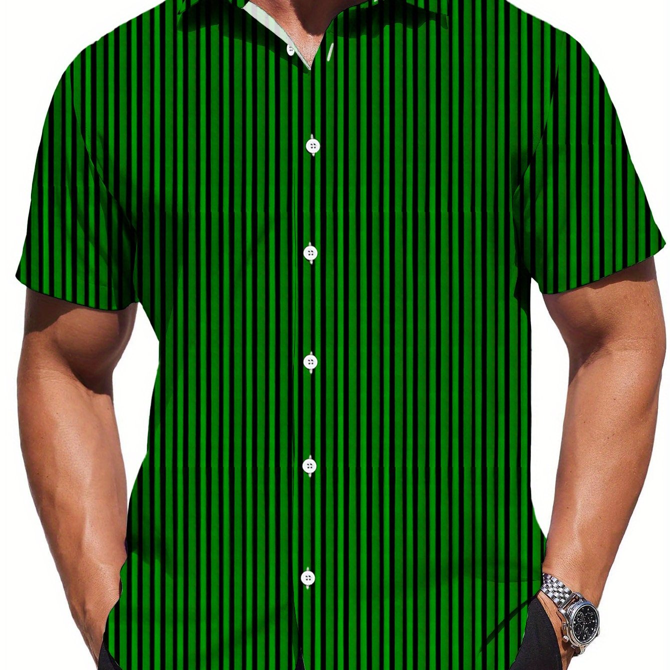 TEMU Large Men's Fashionable Short Sleeved Shirt, Made Of 100% Polyester Fiber, Lightweight And Breathable, Suitable For Vacation, Swimming Pool,