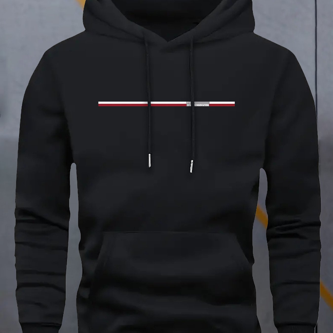 TEMU 1pc Kourrter Unisex Hoodie Sweatshirt - Casual Geometric Pattern, 100% Polyester Knit Fabric, Stretch, Regular Fit, Hooded Collar, With Pocket,